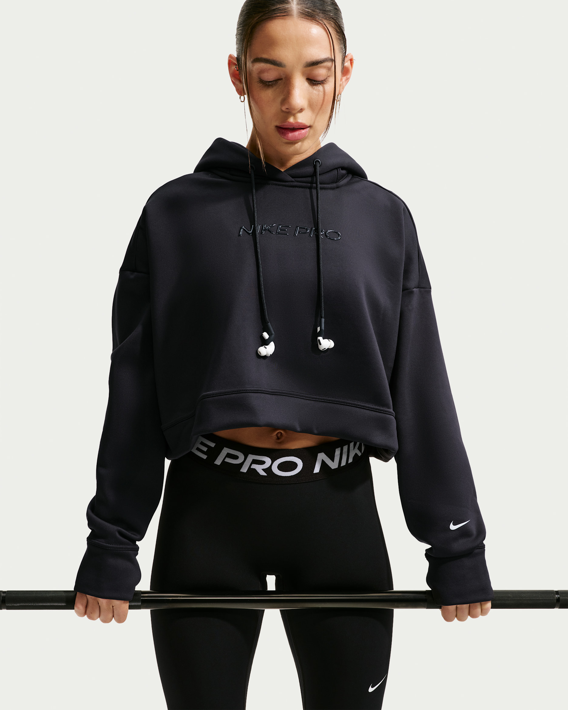 Nike Pro Women's Therma-FIT Fleece Hoodie - Black/White