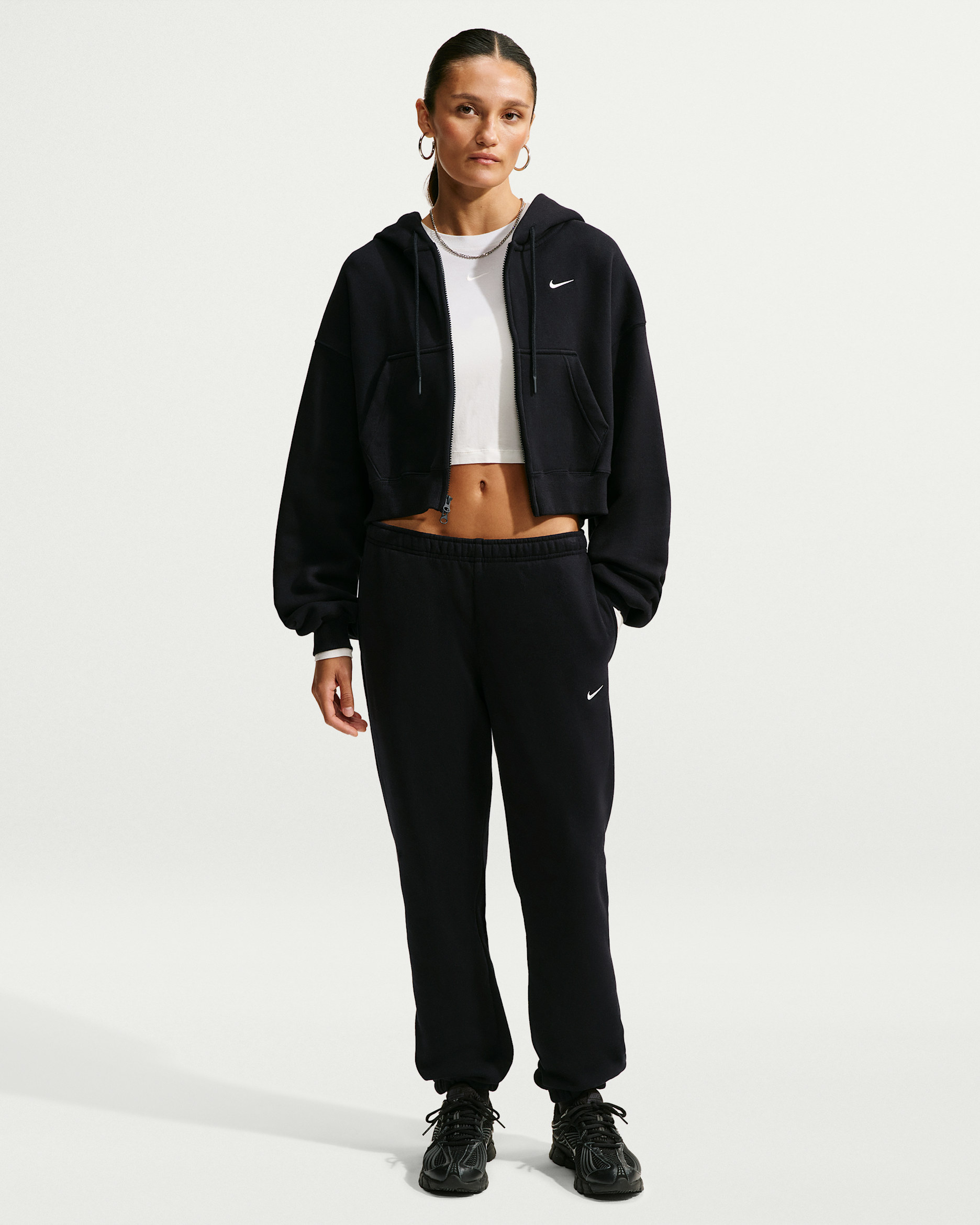 Nike Studio Fleece Medium Weight Women's Mid-Rise Cuffed Trousers - Total Black/Sail
