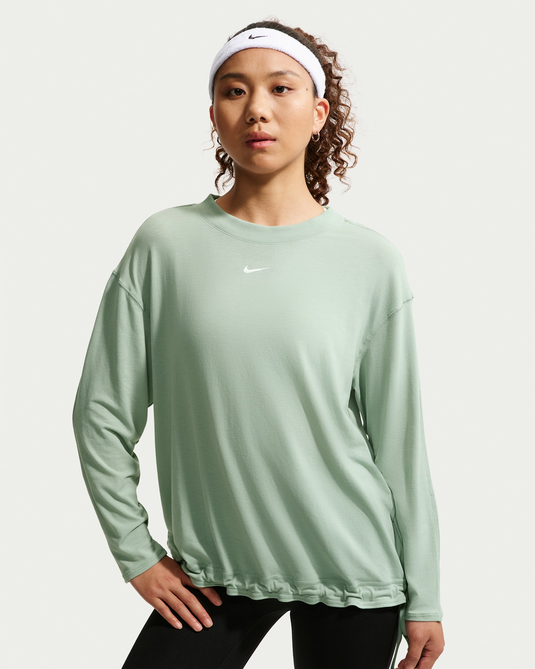 เสื้อแขนยาวผู้หญิง Dri-FIT Nike One Relaxed - Steam/ขาว