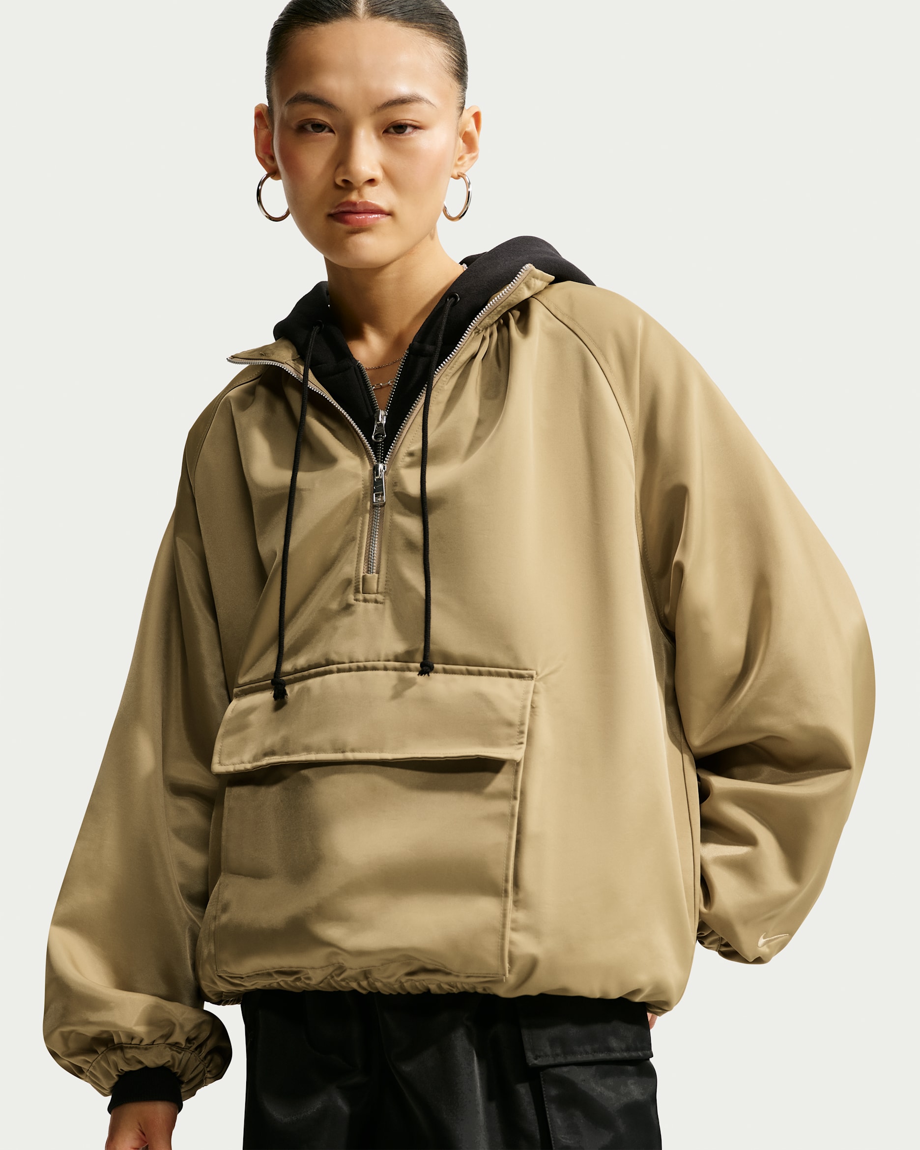 Nike Sportswear Women's Satin 1/4-Zip Anorak - Parachute Beige/Parachute Beige
