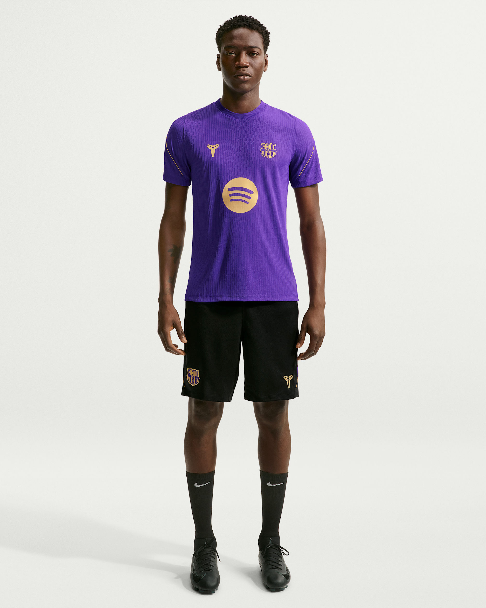 F.C. Barcelona Strike Away Men's Kobe Dri-FIT Football Knit Shorts - Black/Field Purple/Metallic Gold