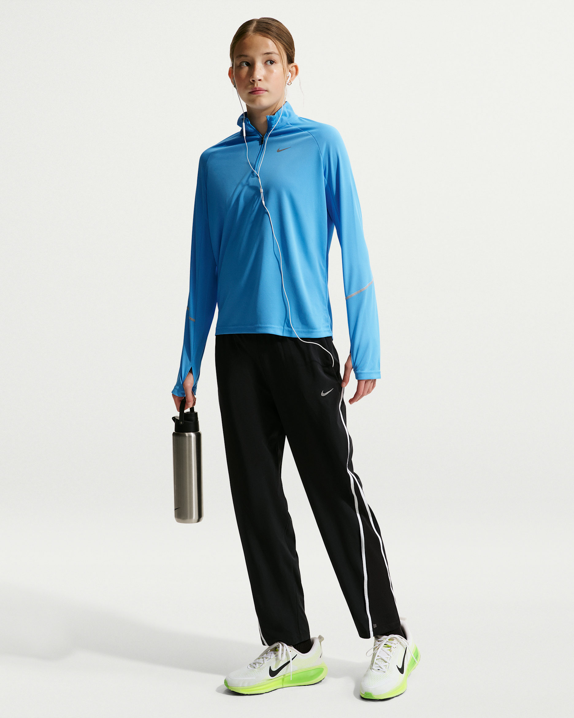 Pantalon 7/8 taille mi-haute Dri-FIT Nike Tempo pour pré-ado (fille) - Noir/Noir/Blanc