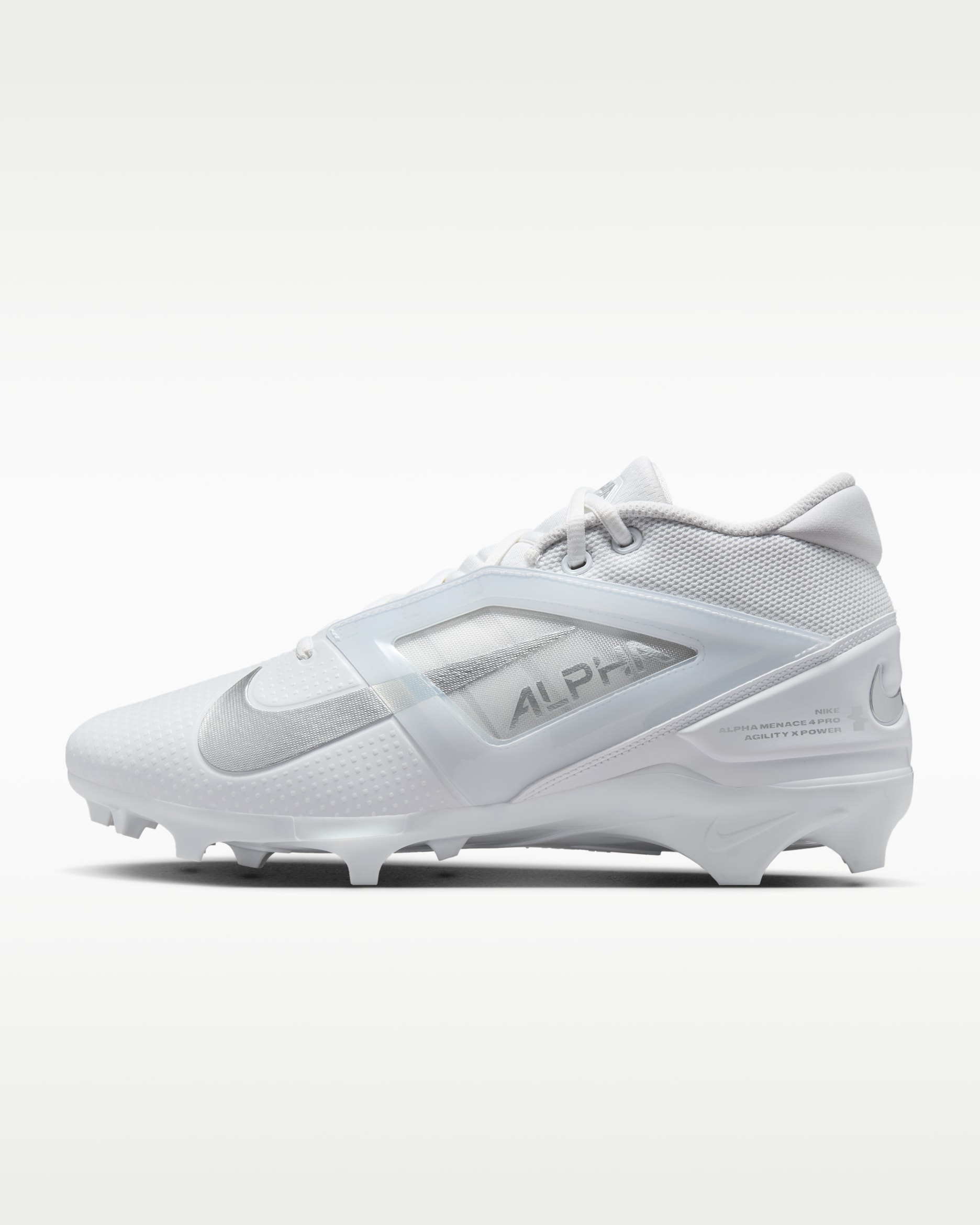 Nike Alpha Menace 4 Pro Football Cleats - White/Metallic Silver