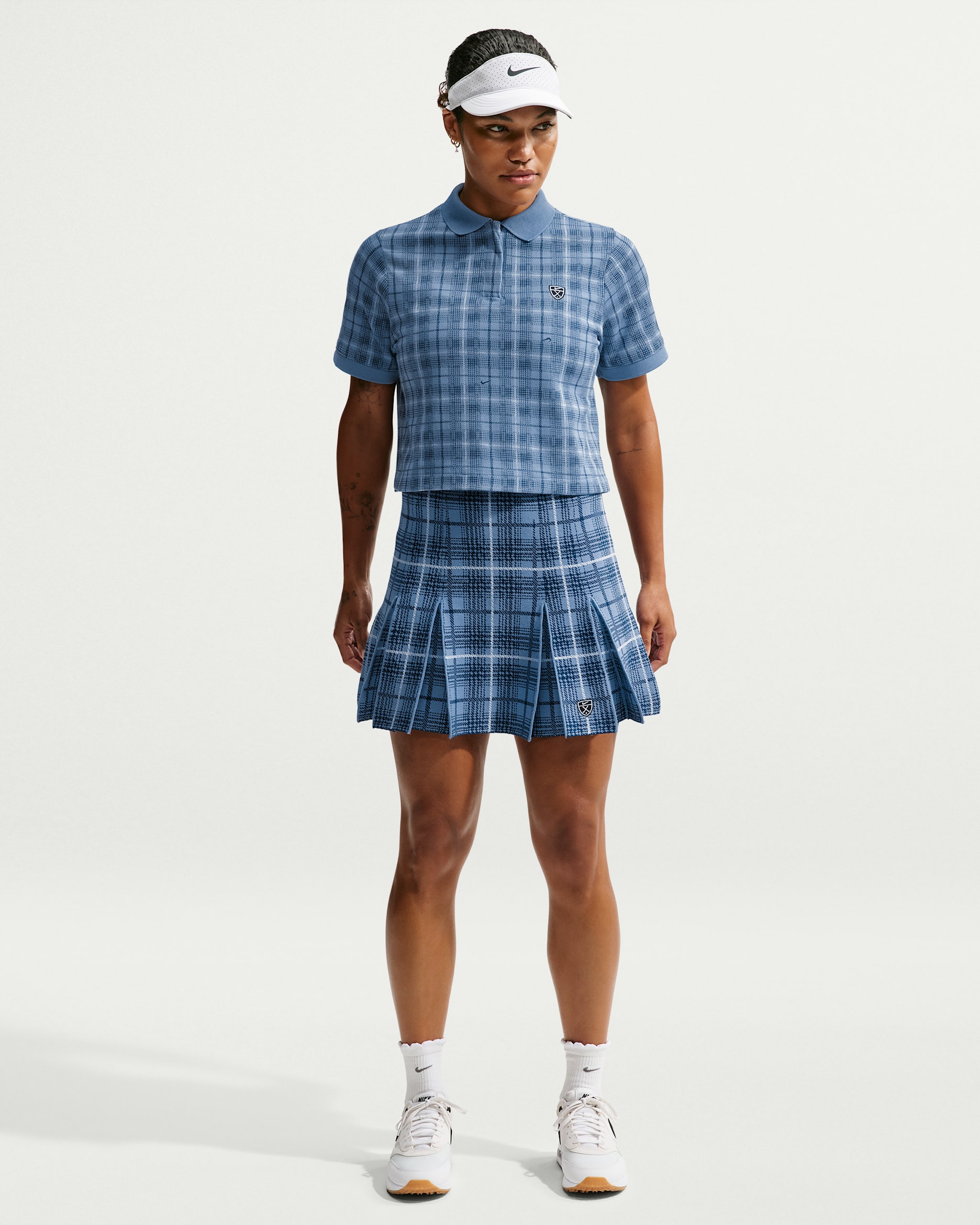 Nike Fairway Fresh Women's Plaid Golf Sweater Skirt - Work Blue/White