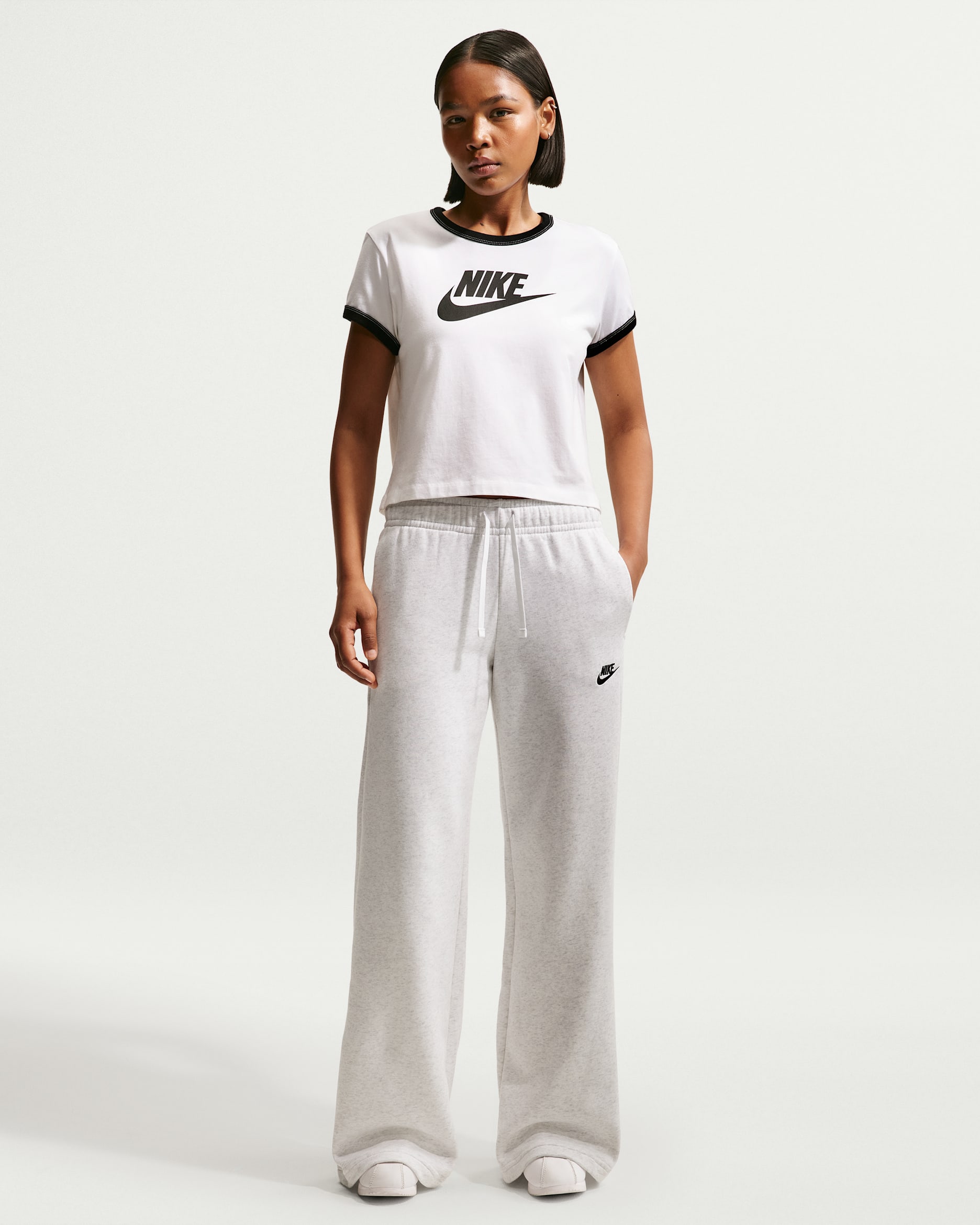 Nike Sportswear Club Fleece Women's Mid-Rise Wide-Leg Sweatpants - Birch Heather/Black