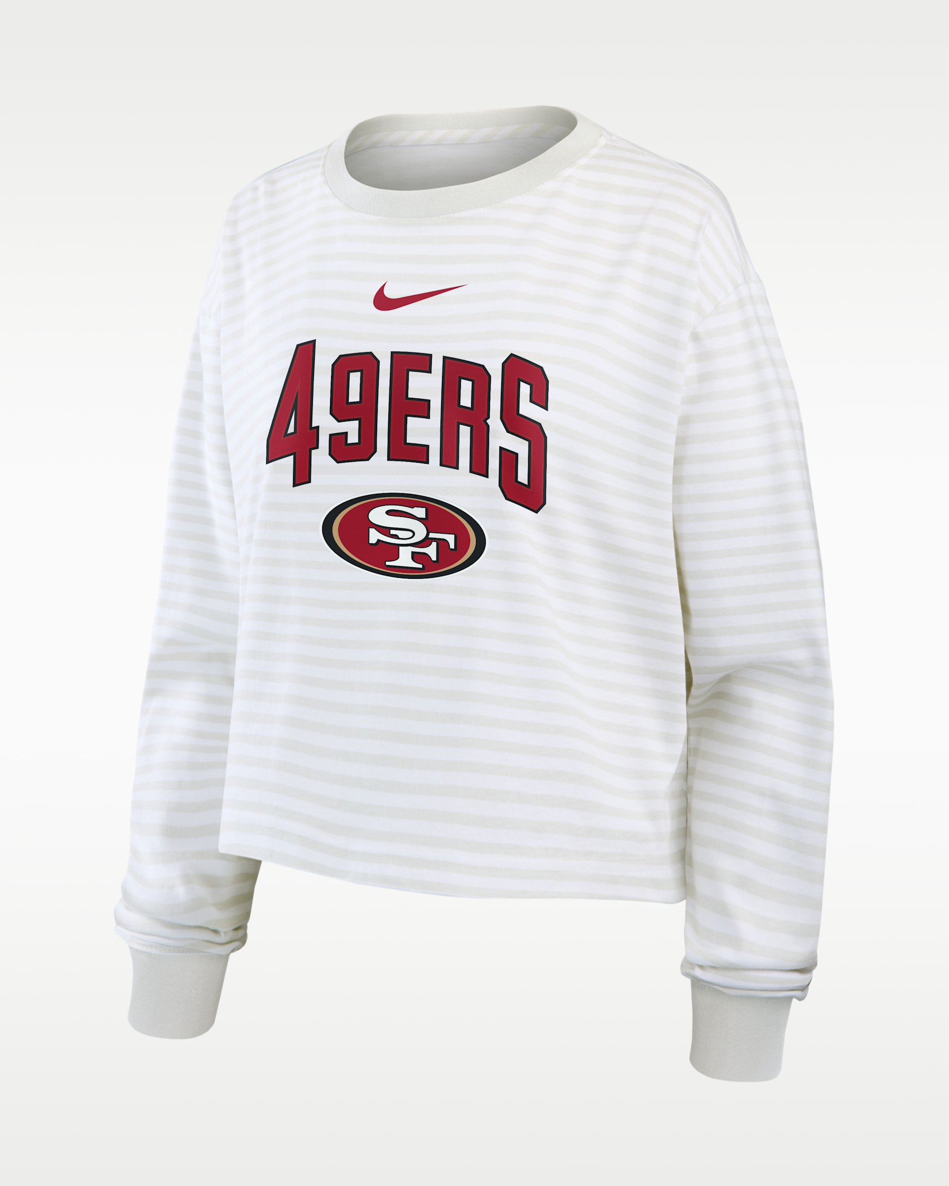 Playera de manga larga cropped Nike para mujer San Francisco 49ers Primetime - Blanco/Gris