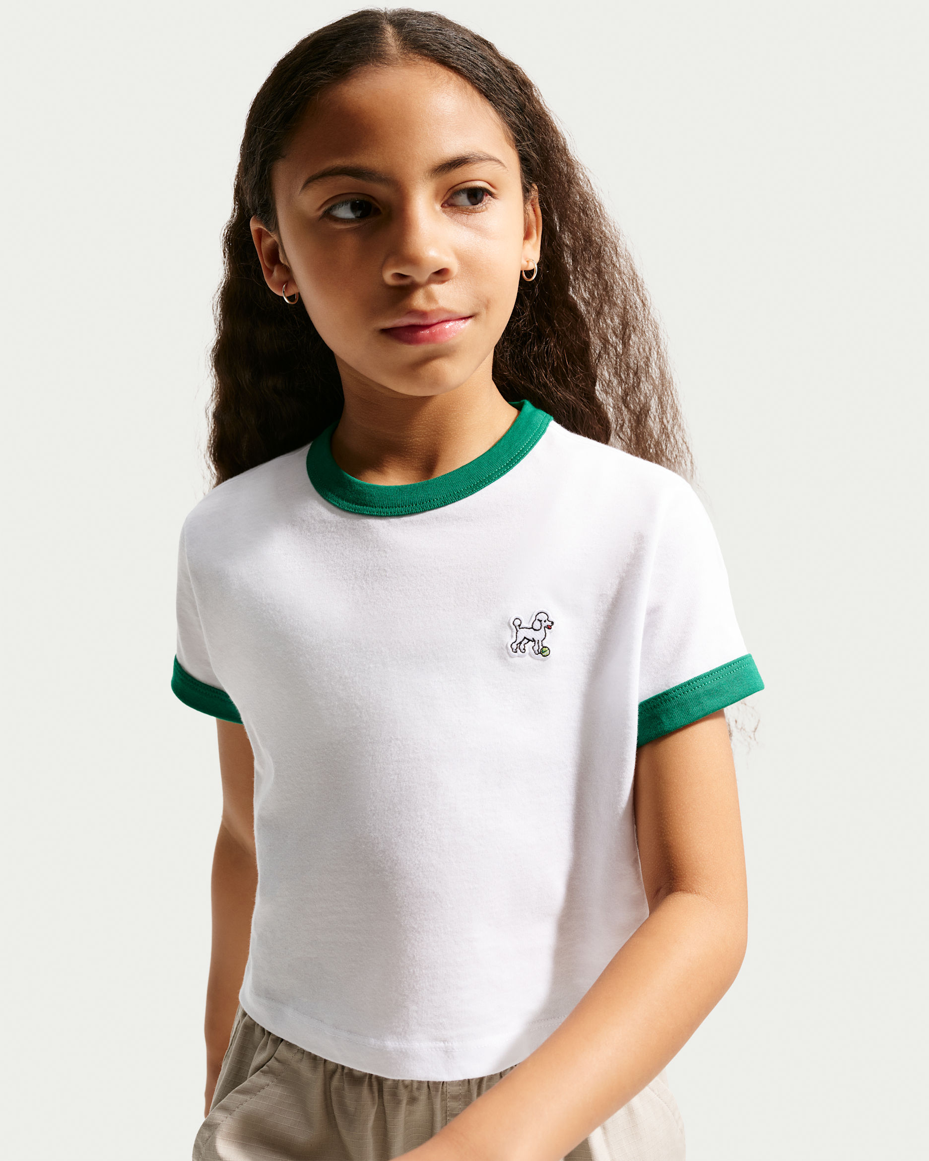 Nike Sportswear Big Kids' Cropped T-Shirt - White/Malachite