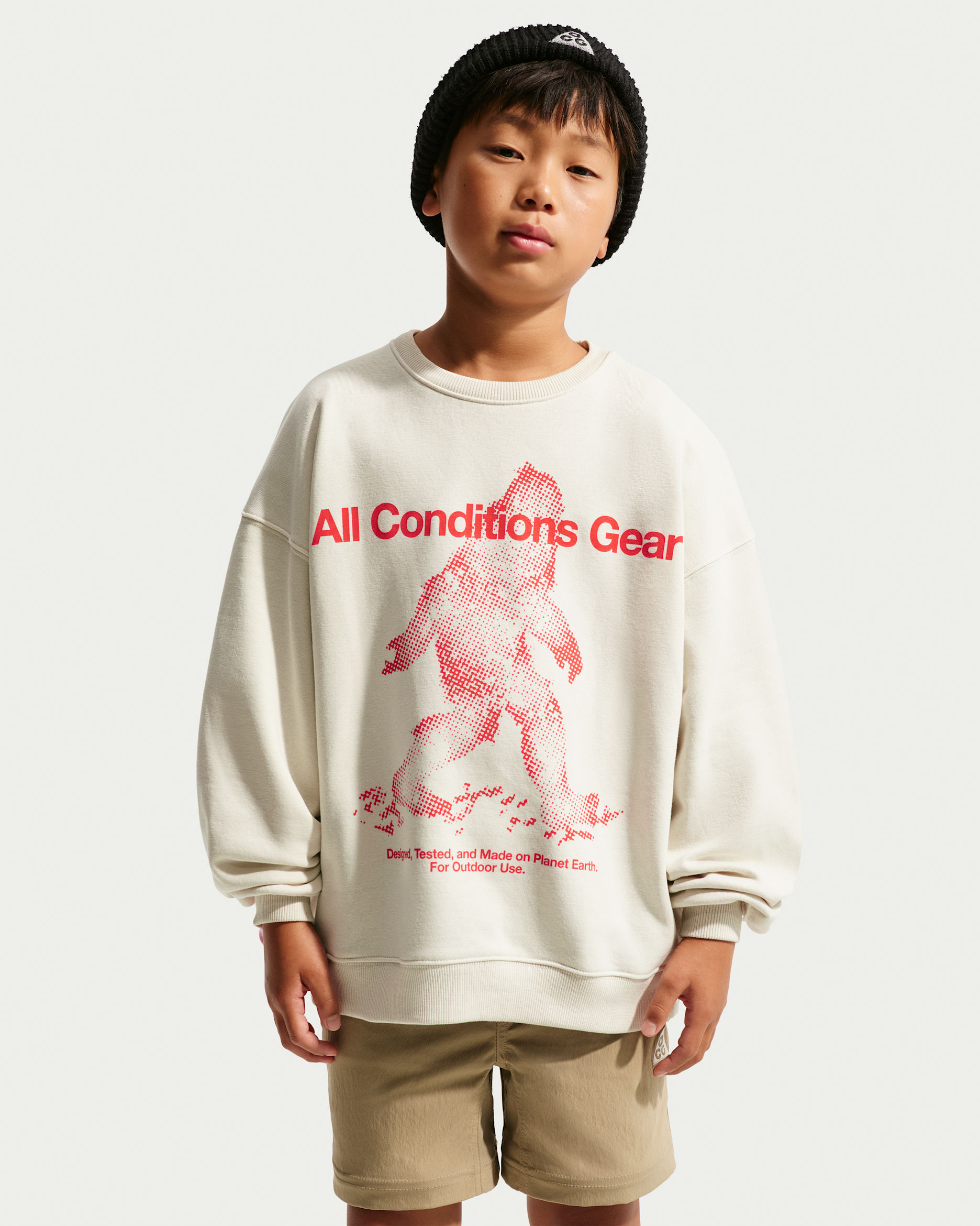 Sudadera de cuello redondo de tejido Fleece Yeti para niños talla grande Nike ACG - Marrón verdoso claro