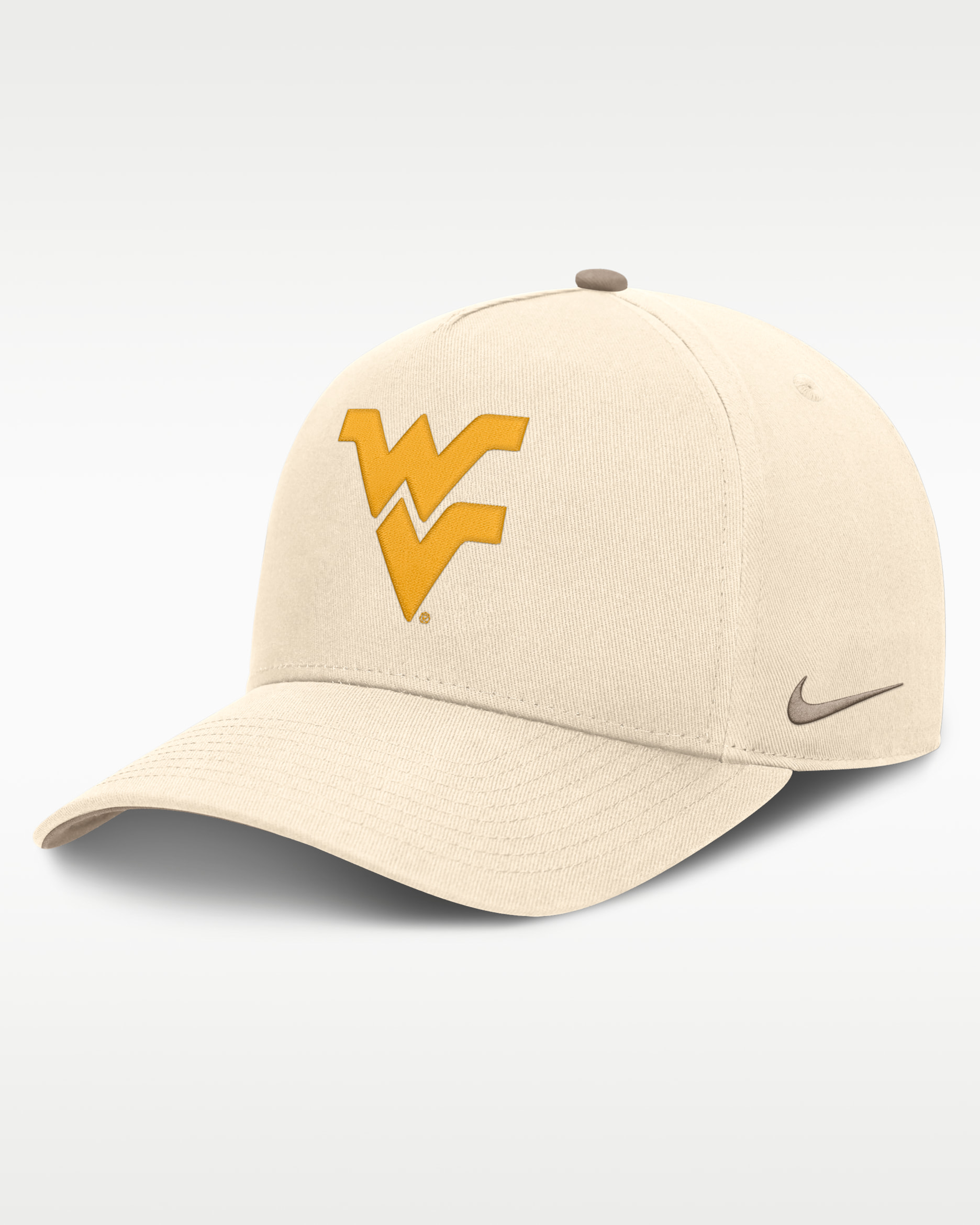 West Virginia Origin of Speed Rise Men's Nike Dri-FIT College A-Frame Adjustable Hat - Natural/Khaki