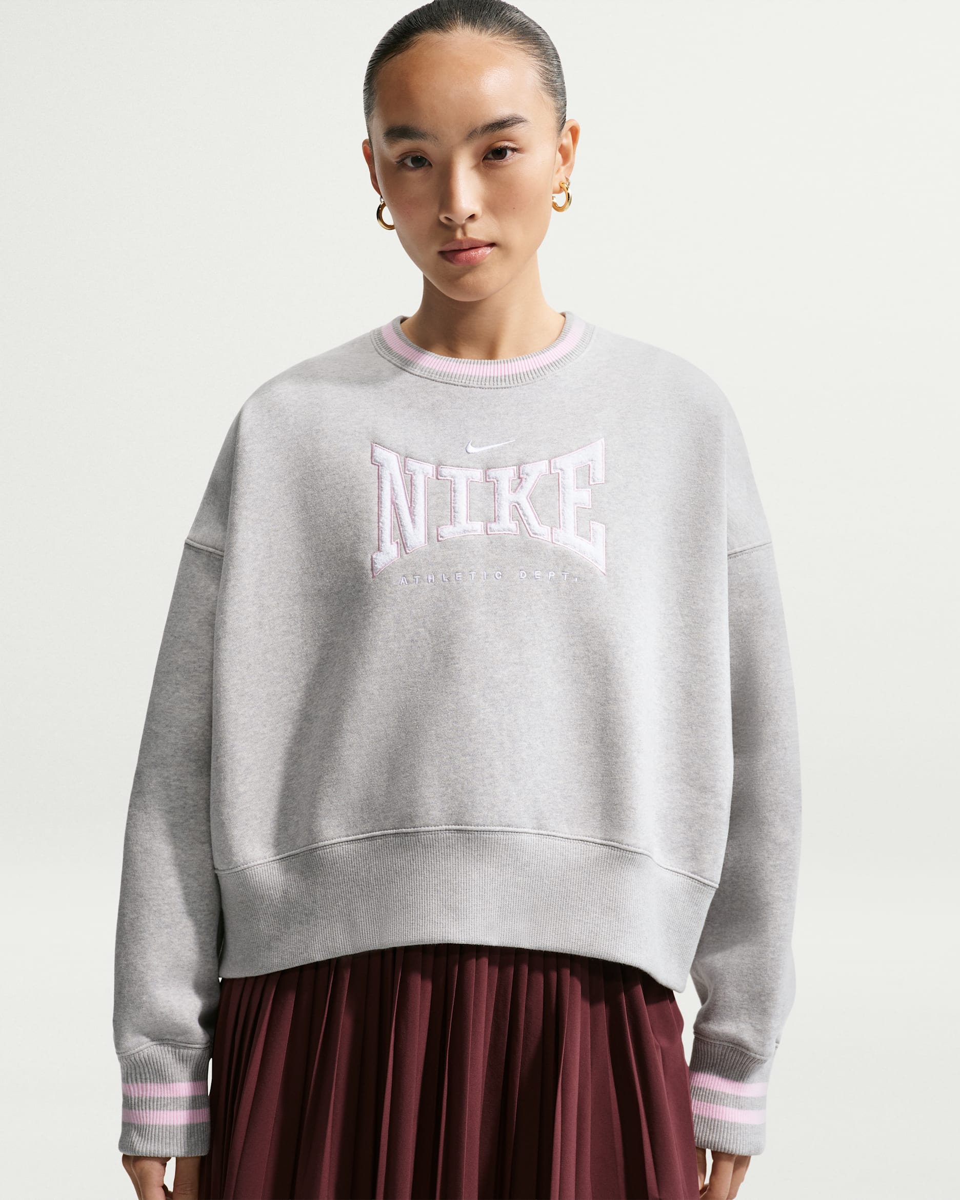 Sudadera oversized de cuello redondo para mujer Nike Sportswear Phoenix Fleece - Gris humo claro/Jaspeado/Blanco