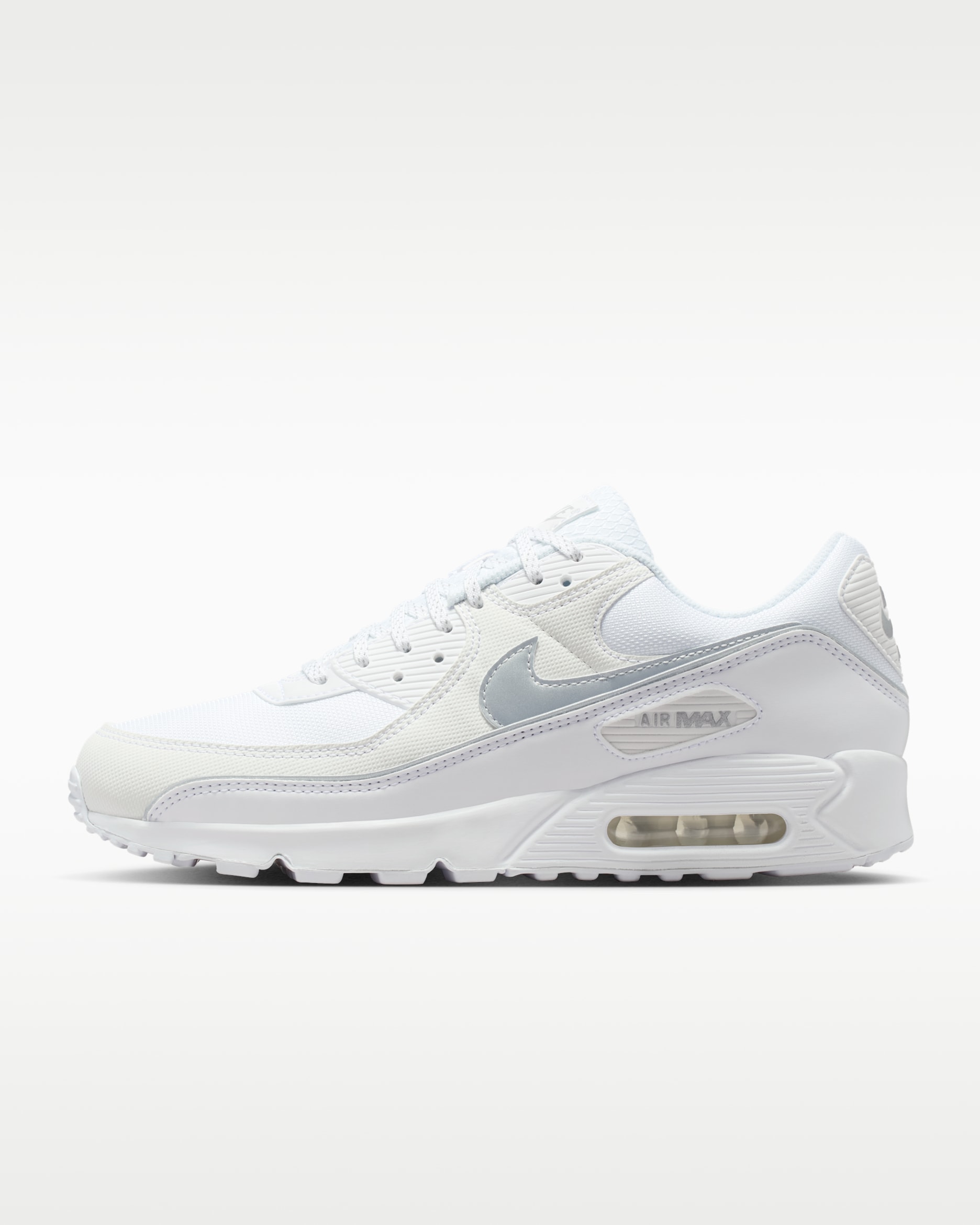 Tenis con detalles reflejantes para hombre Nike Air Max 90 Premium - Blanco/Blanco/Plata metalizado