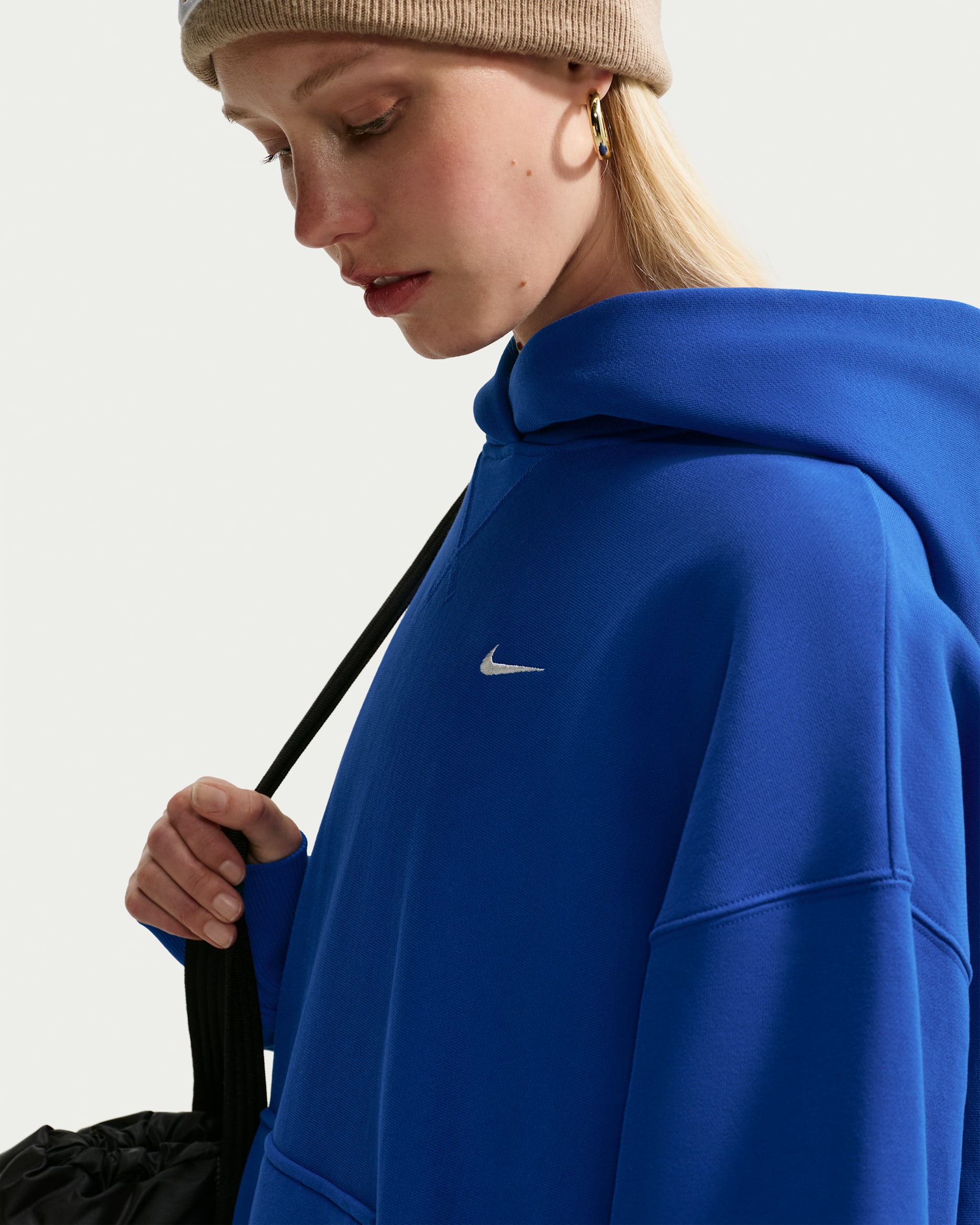 Ekstra stor Nike Studio Fleece Heavyweigth-hettegenser til dame - Old Royal/Sail