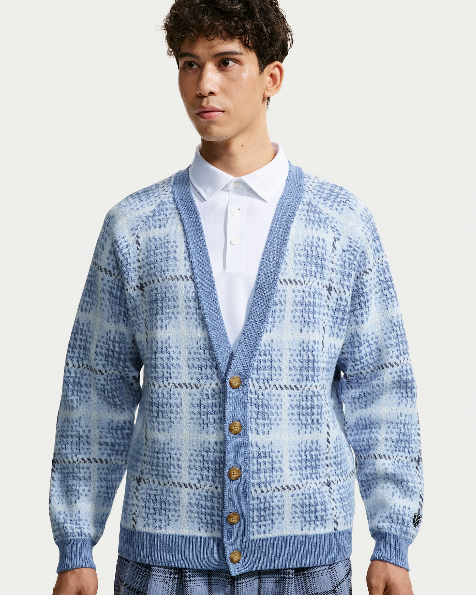 Nike Tartan Men's Loose Golf Cardigan - Work Blue