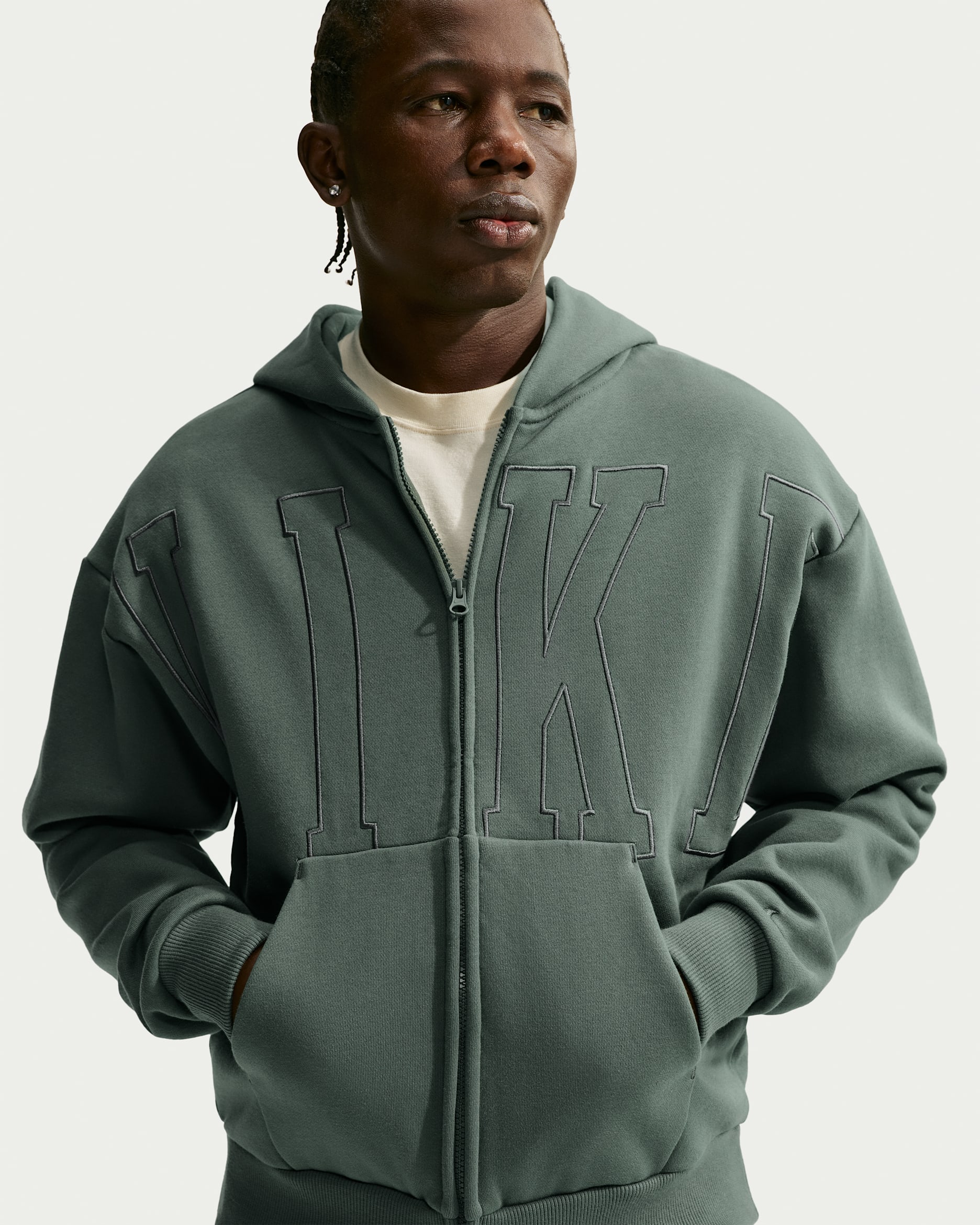 Sudadera con gorro holgada de cierre completo para hombre Nike Solo Fleece - Verde camuflaje/Periódico