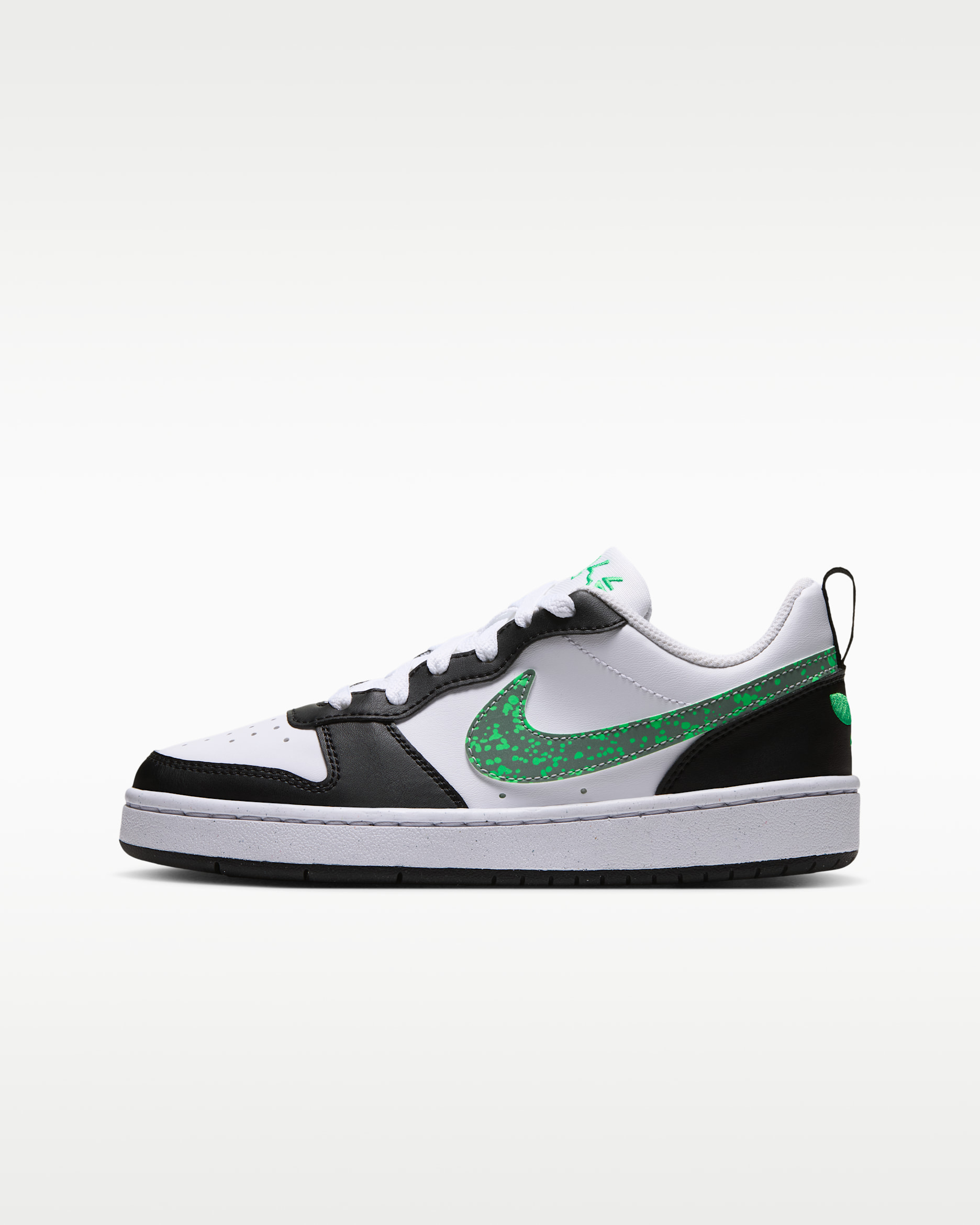 Nike Court Borough Low Older Kids' Shoes - White/Black/Green Spark/Metallic Silver