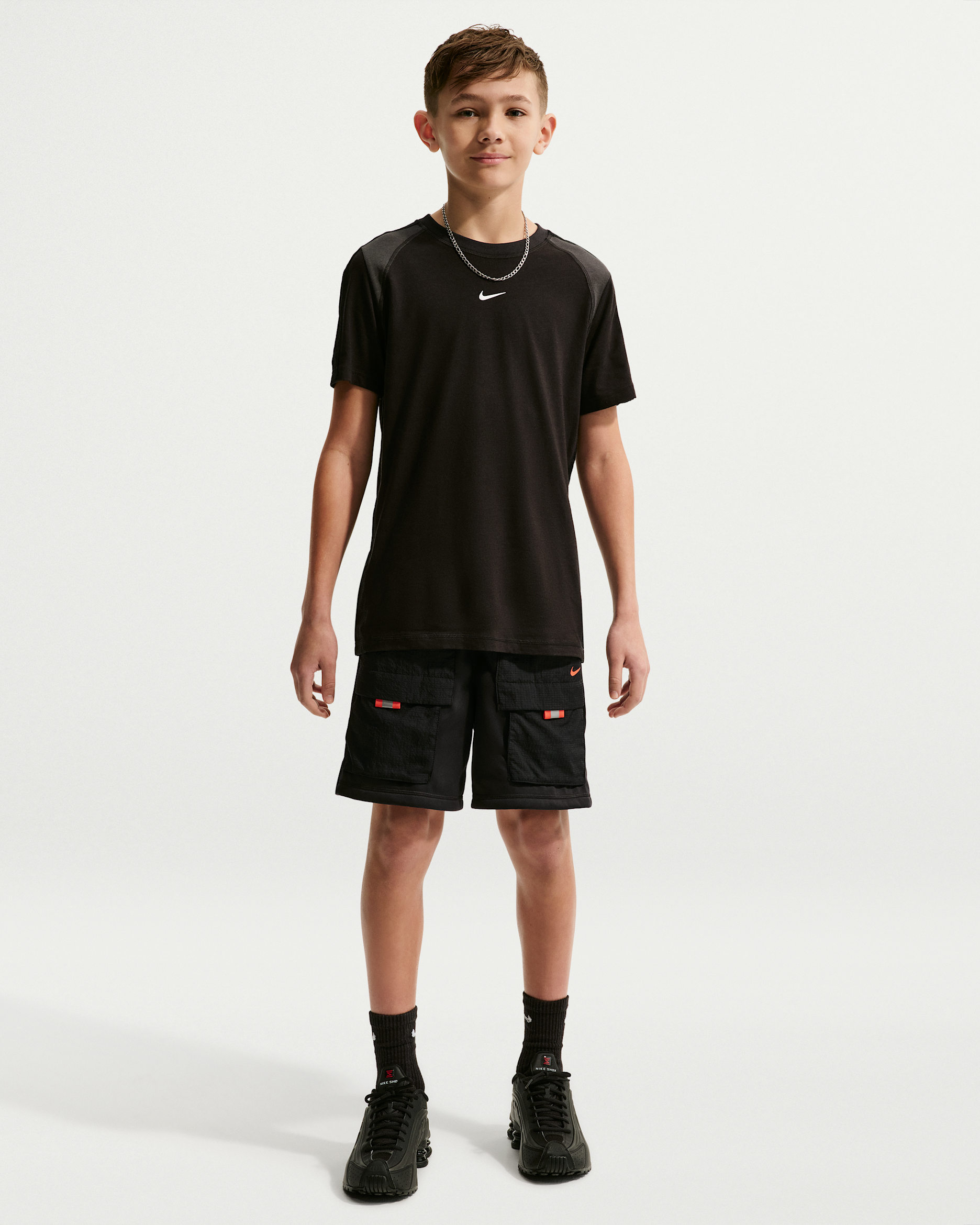 Nike Sportswear City Utility Big Kids' Shorts - Black/Black/Turf Orange