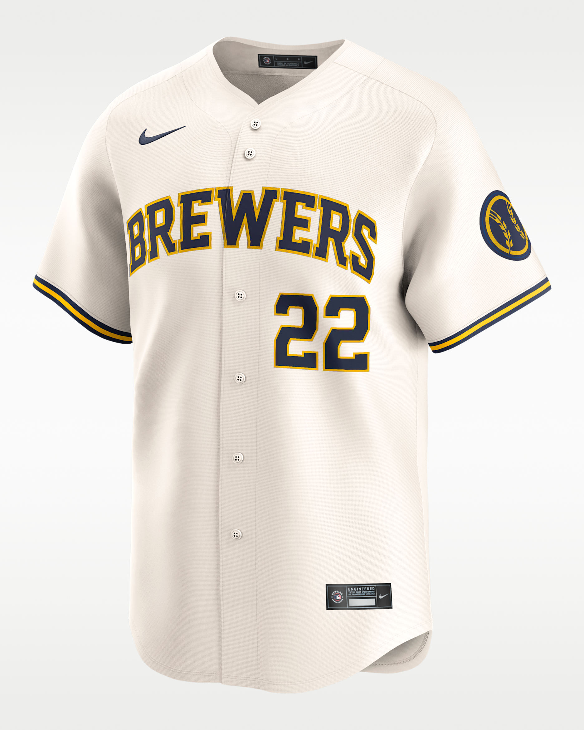 Jersey Nike Dri-FIT ADV de la MLB Limited para hombre Christian Yelich Milwaukee Brewers - Crema
