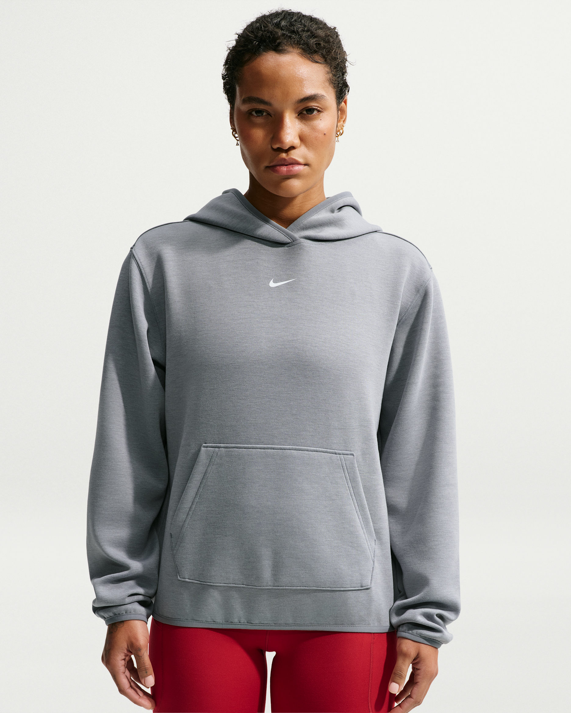 Nike Studio Fleece Sport Women's Dri-FIT Pullover Hoodie - Smoke Grey/Heather/White