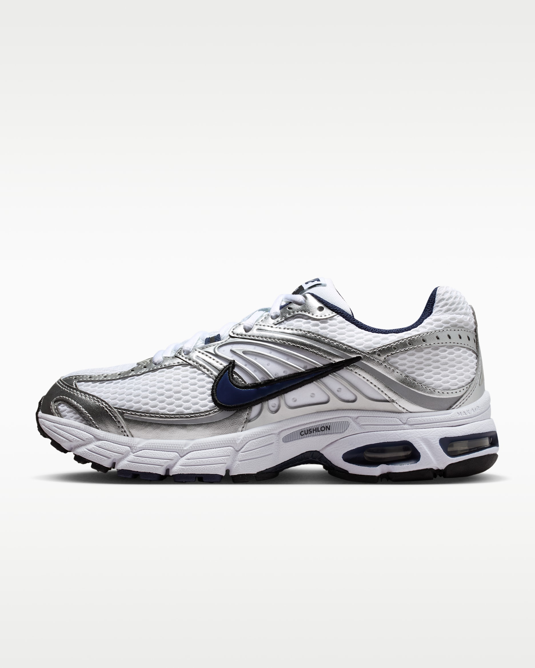 Nike Air Max Moto 2K-sko til kvinder med reflekterende detaljer - hvid/Metallic Silver/sort/Midnight Navy