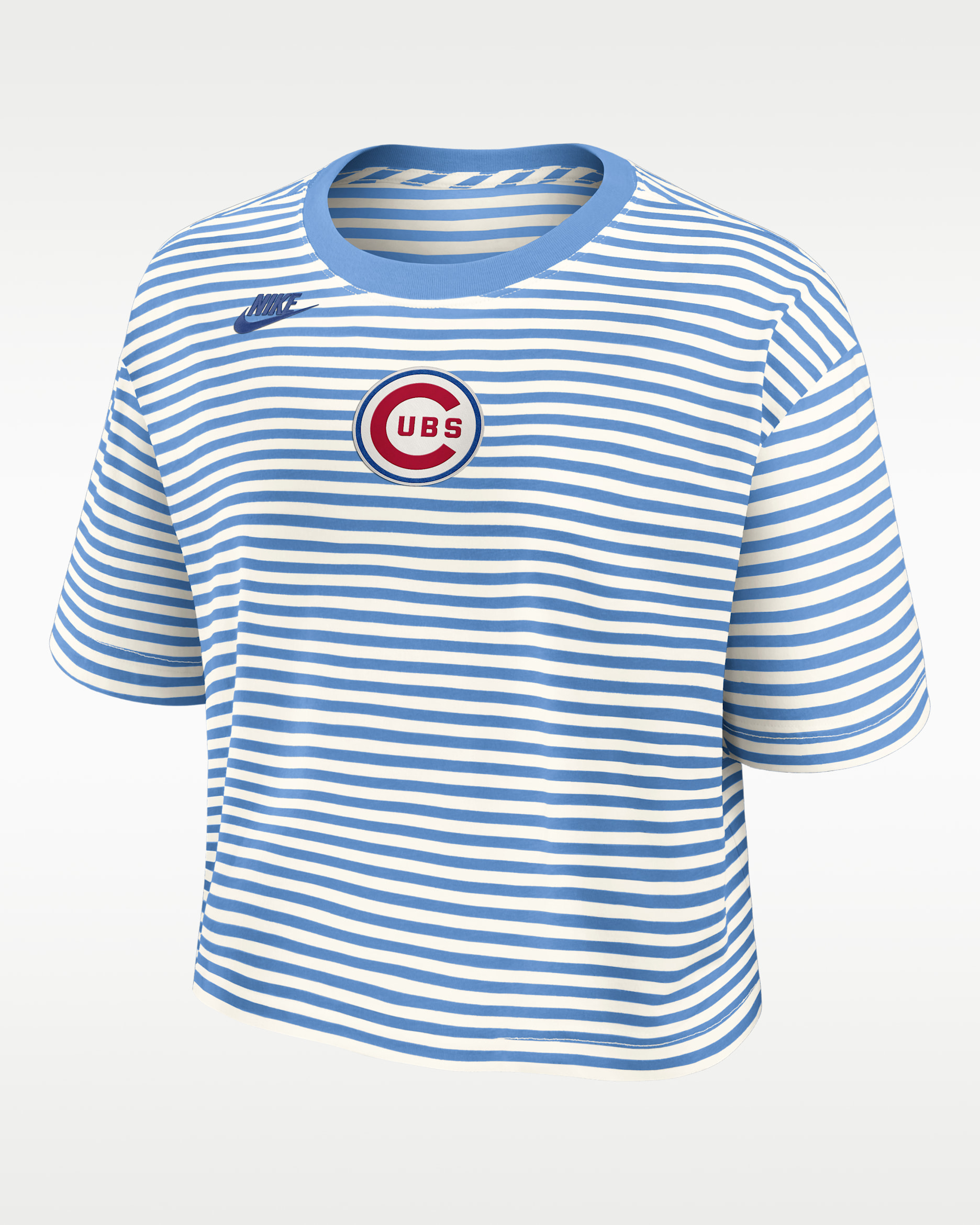 Chicago Cubs Cooperstown Logo Striped Women's Nike MLB Cropped T-Shirt - Blue