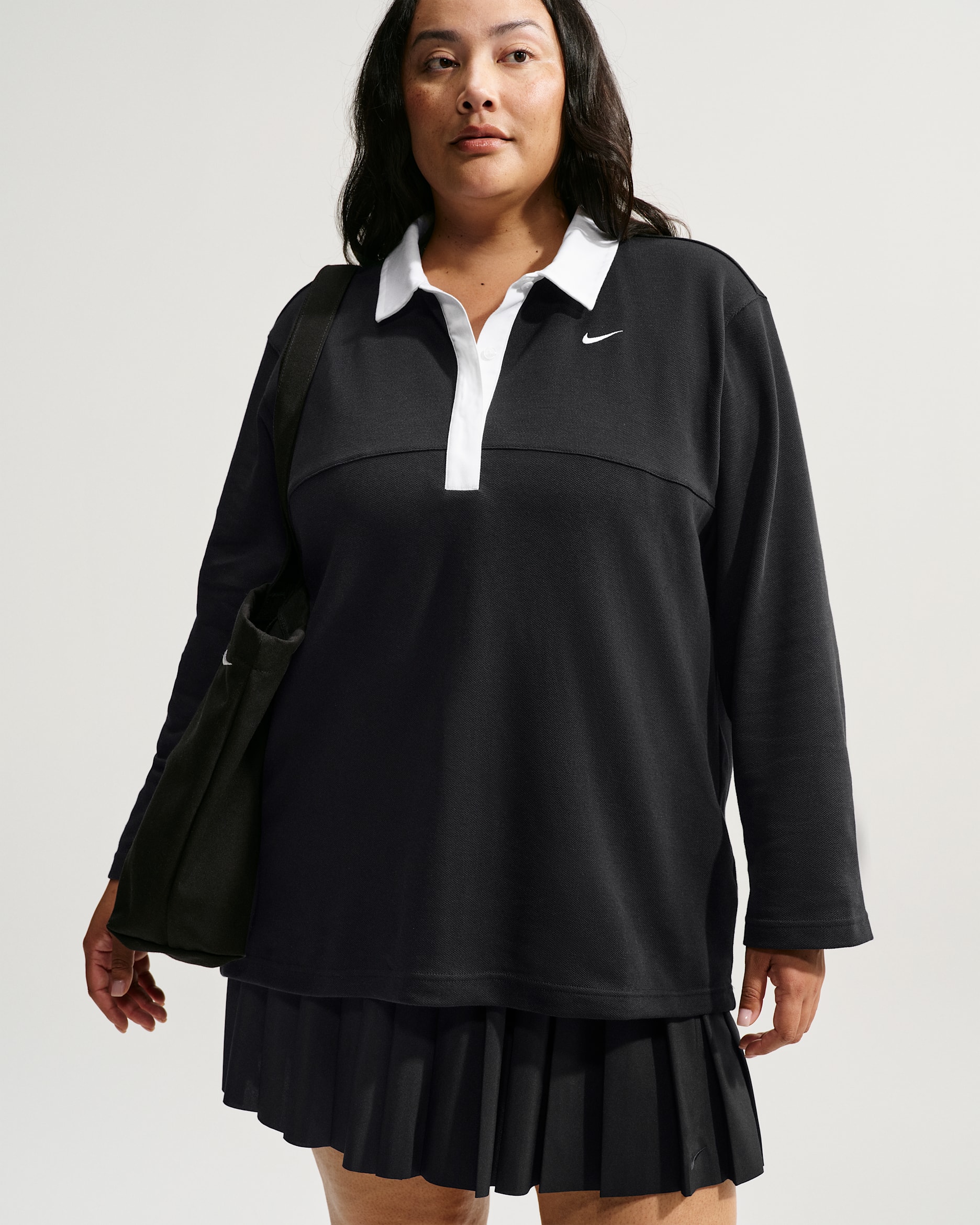 Nike Sportswear Women's Oversized Long-Sleeve Polo (Plus Size) - Black/Black/Black/White