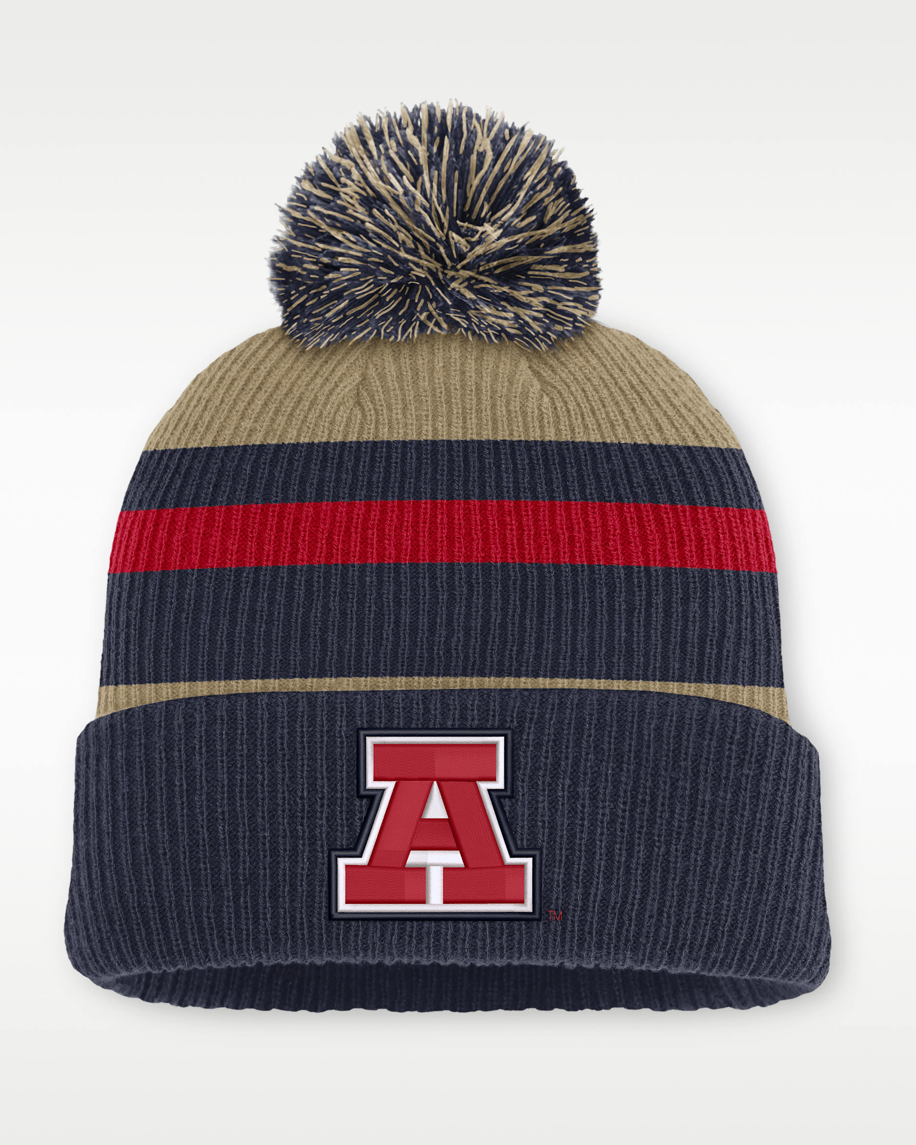 Gorro universitario Nike con dobladillo y pompón para hombre Arizona Legacy a rayas - Classic Beige/Azul marino