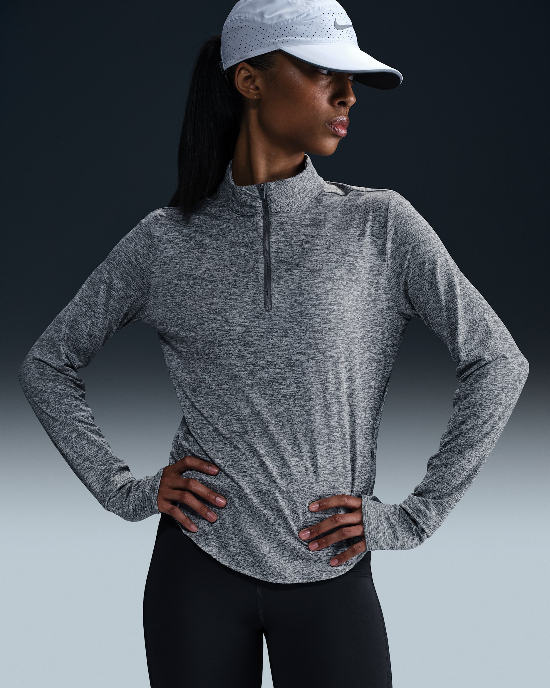 Nike Swift Women's Dri-FIT UV 1/4-Zip Running Top - Smoke Grey/Heather/Heather