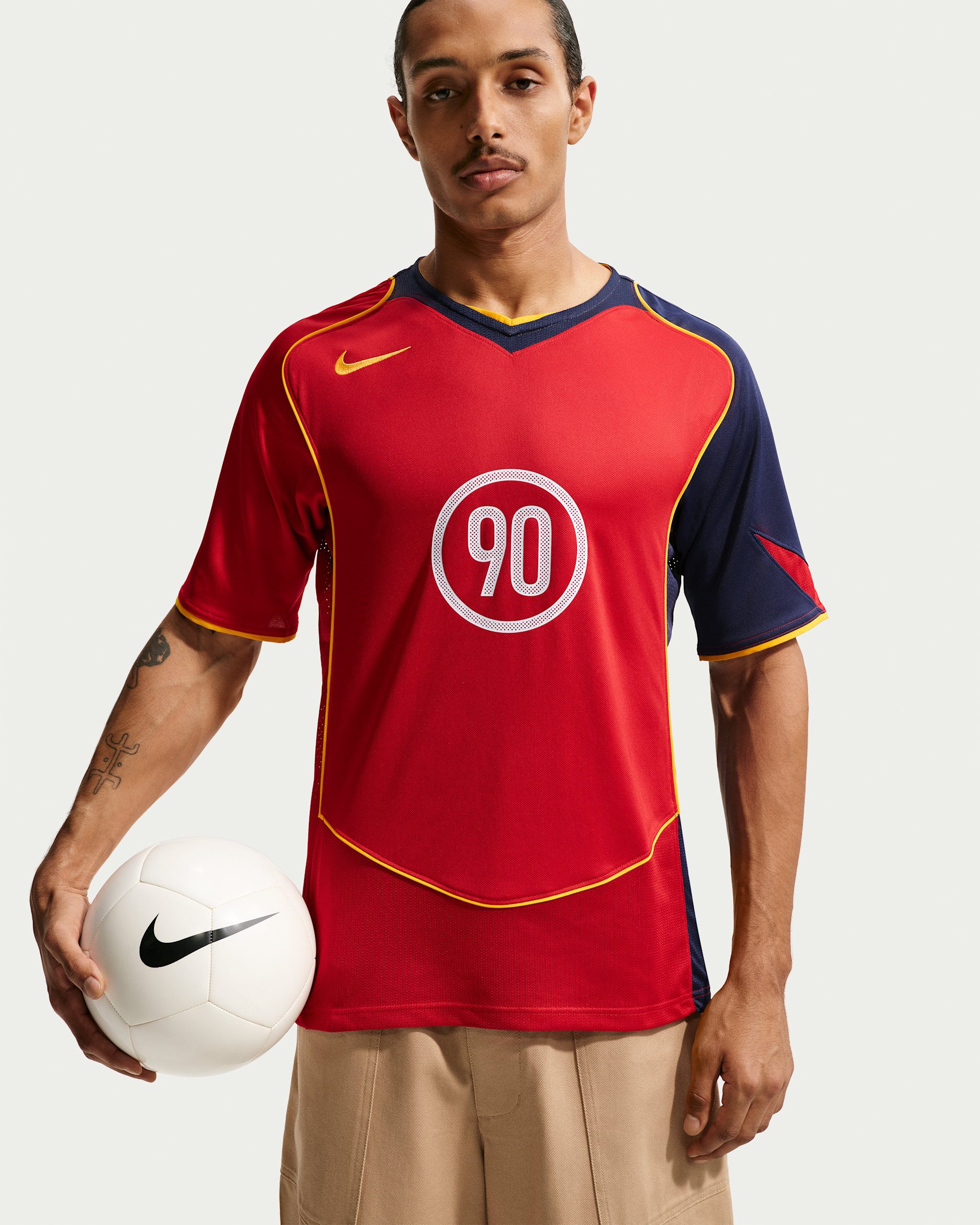Nike Total 90 Men's Dri-FIT Soccer Jersey - Gym Red/Midnight Navy/University Gold/University Gold