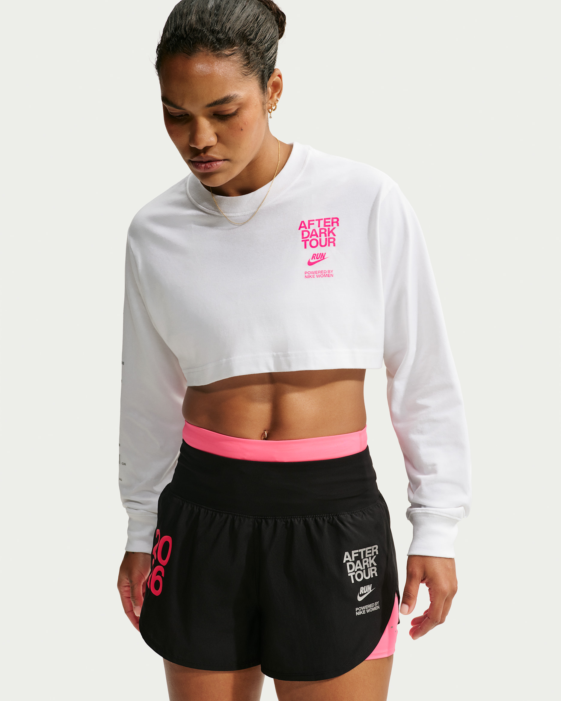 Nike After Dark Tour Women's Dri-FIT Super Cropped Running T-Shirt - White