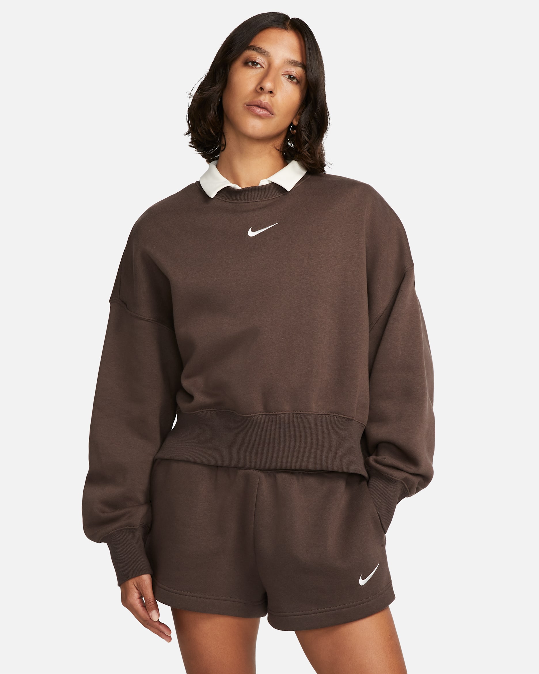 Sudadera sin cierre de cuello redondo extra oversized para mujer Nike Sportswear Phoenix Fleece - Marrón barroco/Vela
