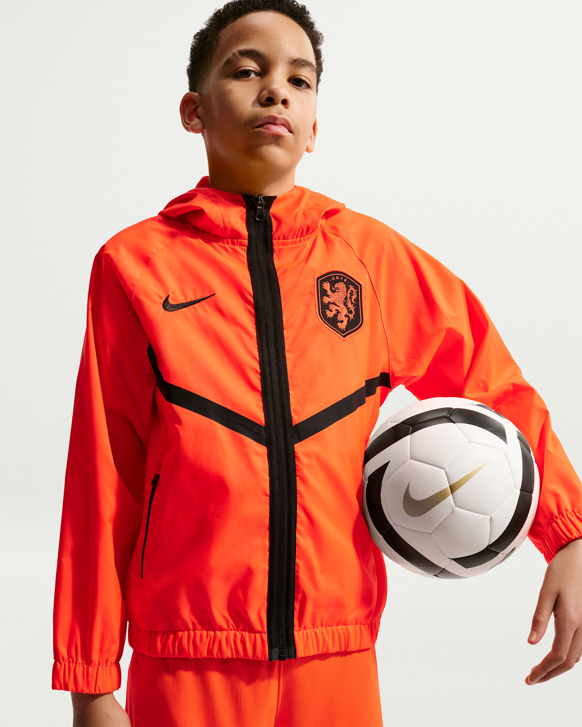 Netherlands Big Kids' Nike Dri-FIT Soccer Anthem Jacket - Hyper Crimson/Black
