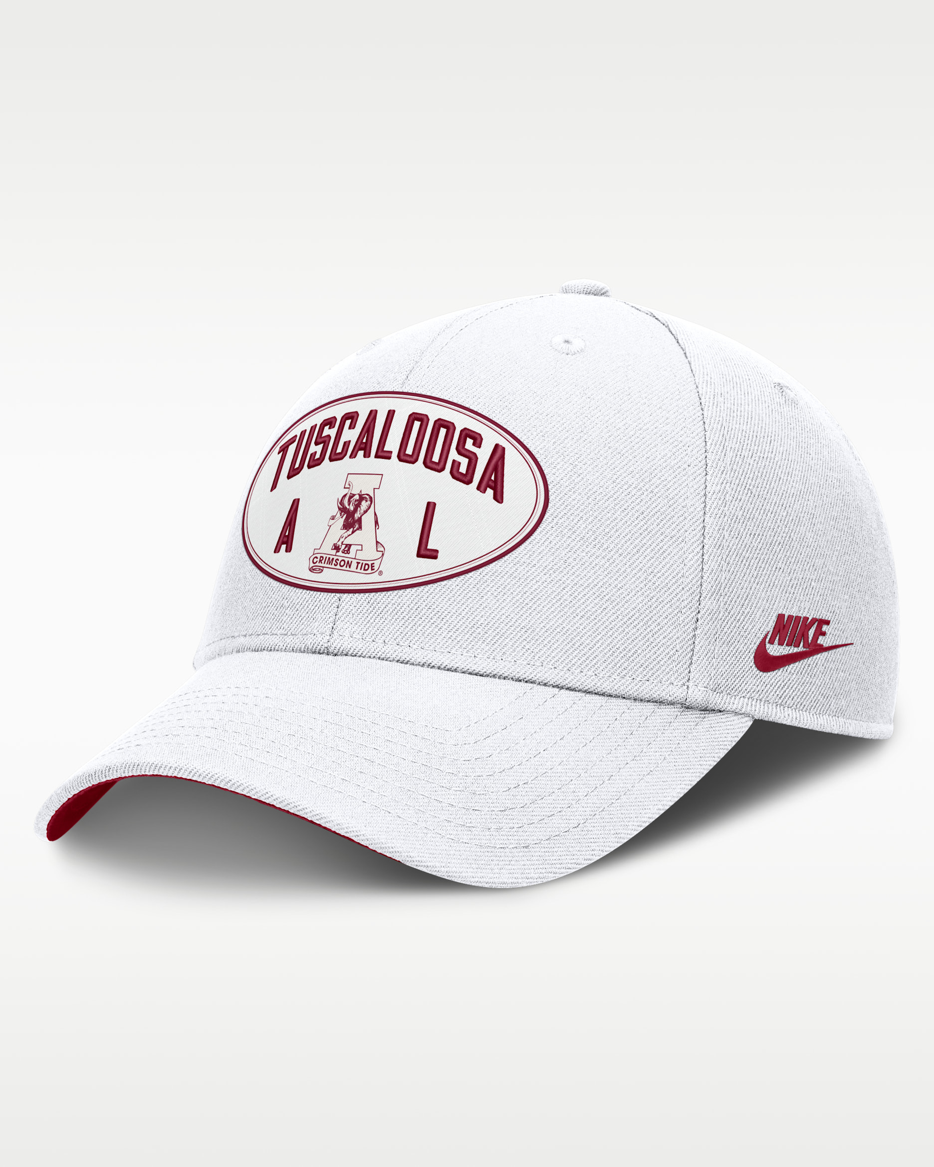 Alabama Legacy Letter & Location Rise Men's Nike Dri-FIT College A-Frame Adjustable Hat - White/Team Crimson