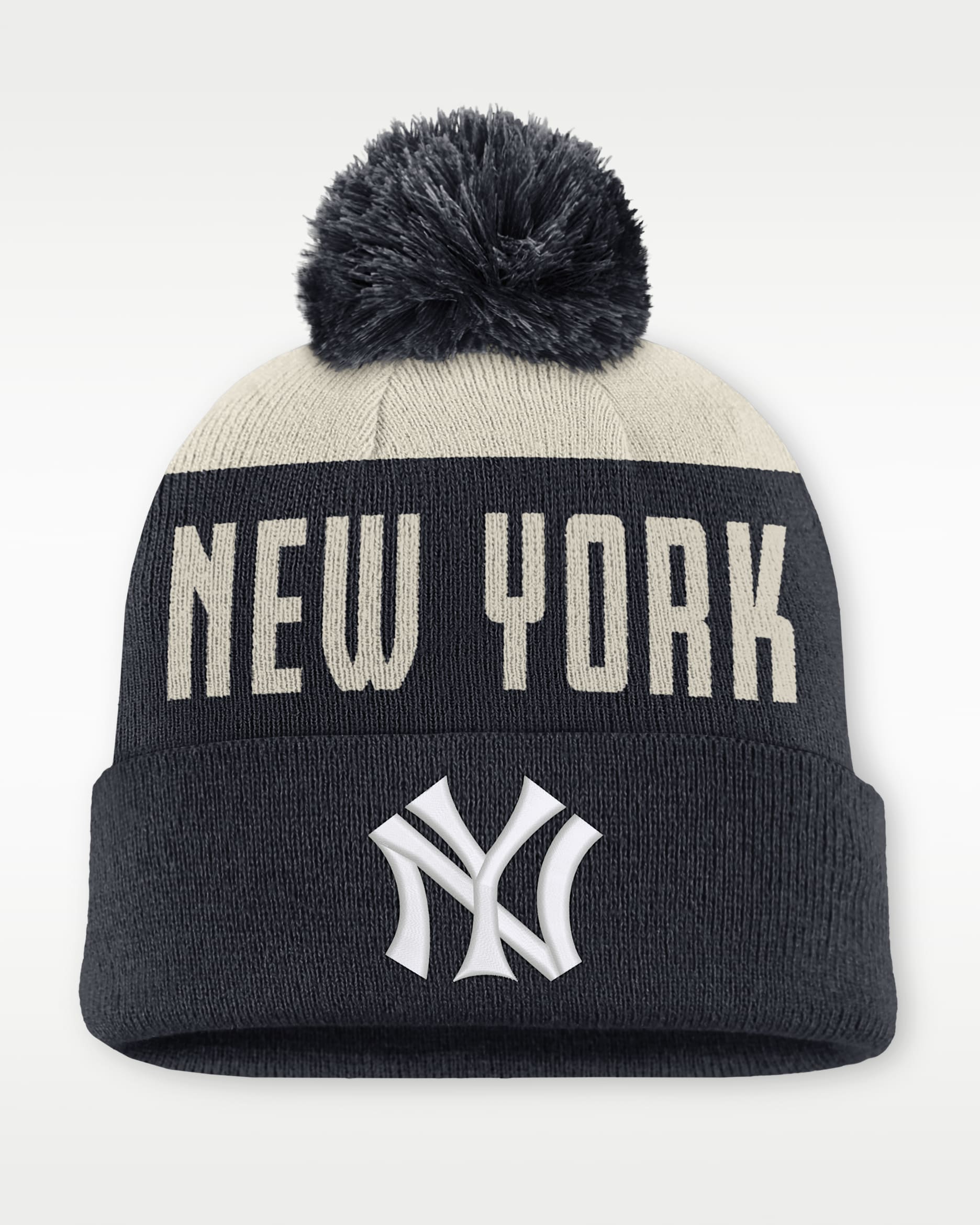 Gorro con dobladillo y pompón Nike de la MLB para hombre New York Yankees Cooperstown Peak - Blanco/Azul oscuro