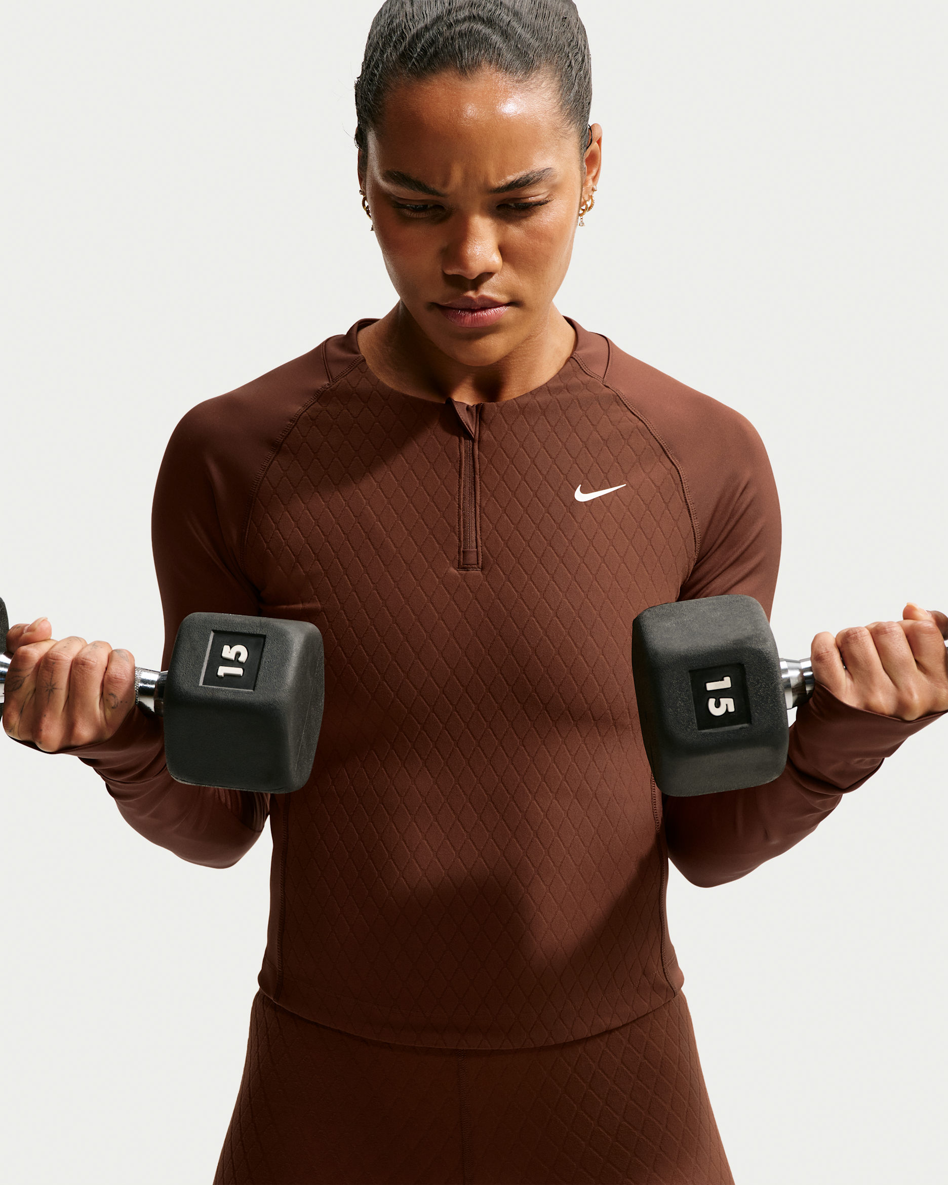 Nike Pro Sculpt Dri-FIT Longsleeve mit 1/4-Reißverschluss (Damen) - Cacao Wow/Weiß