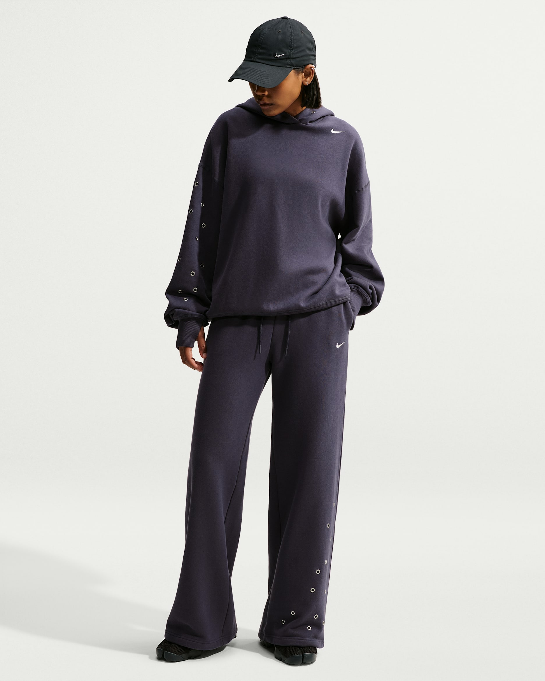 Pants de tiro medio y pierna amplia para mujer Nike Studio Fleece Medium Weight - Parrilla/Vela