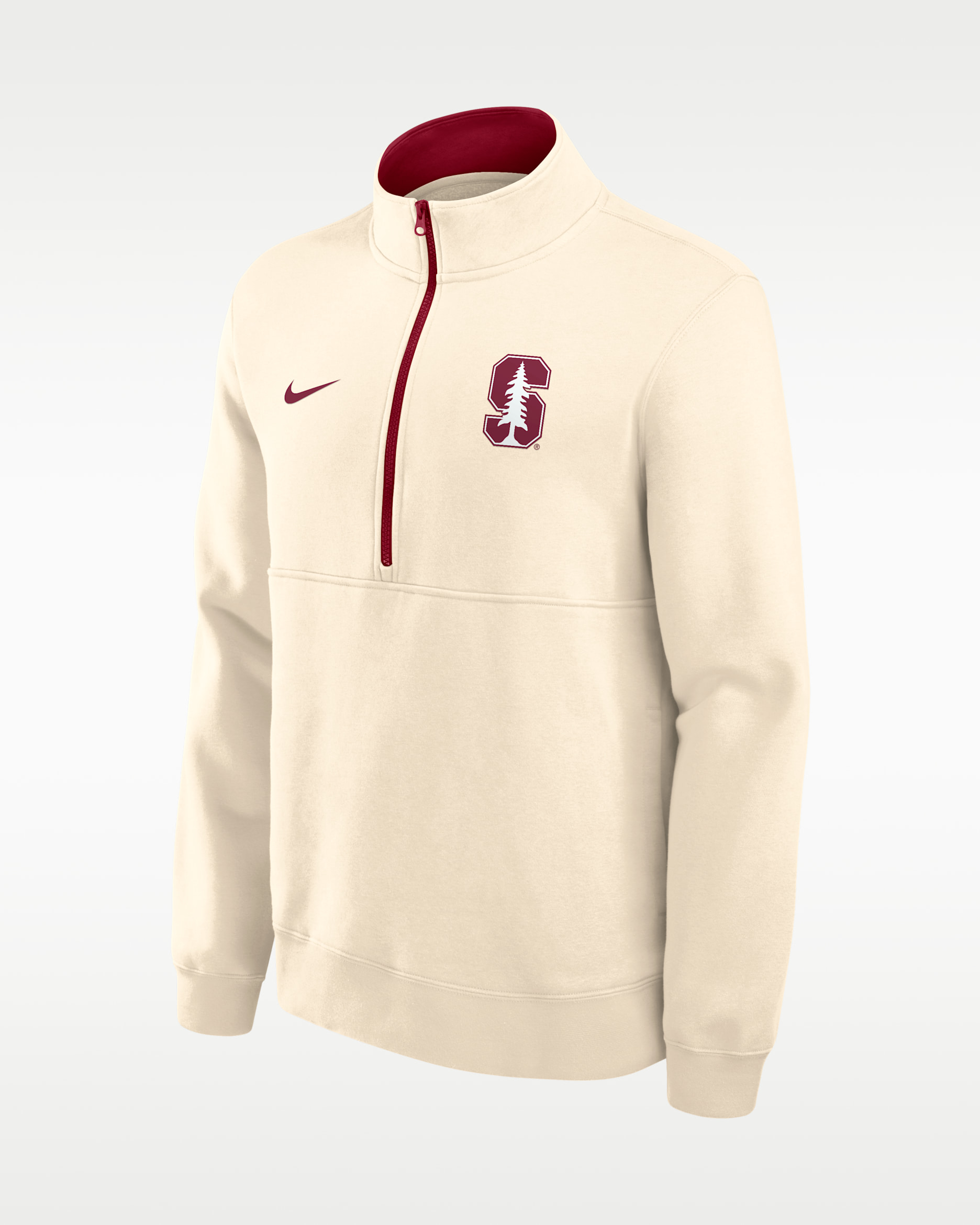 Stanford Primetime Primary Logo Men's Nike College 1/2-Zip Crew - Natural/Team Crimson