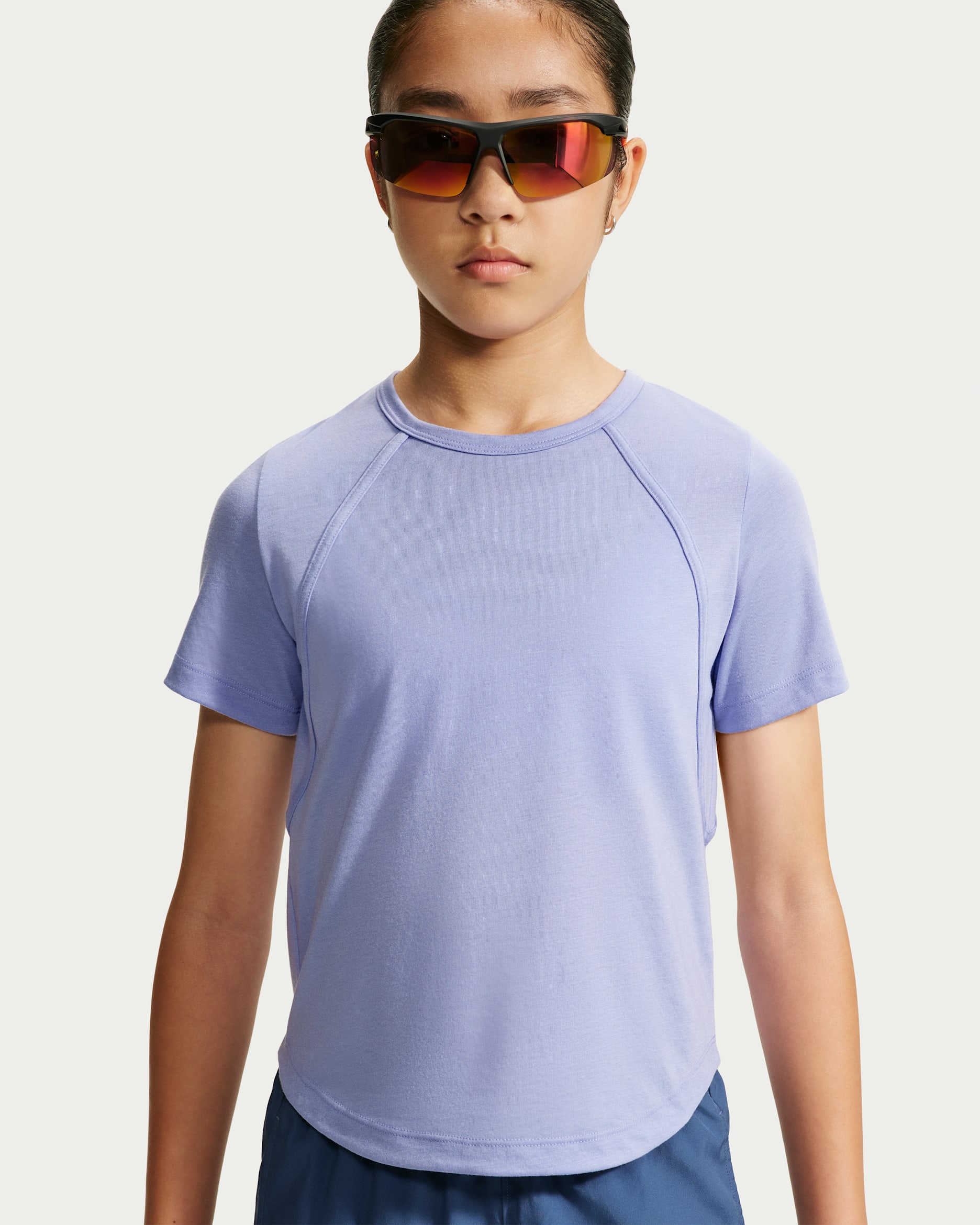 Nike Tempo Older Kids' (Girls') Dri-FIT Short-Sleeve Top - Light Thistle/White