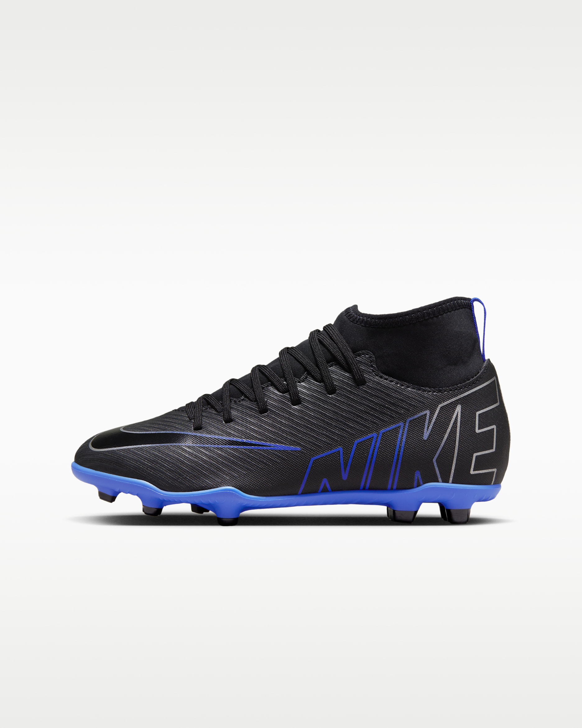 Nike Jr. Mercurial Superfly 9 Club Little/Big Kids' Multi-Ground High-Top Soccer Cleats - Black/Hyper Royal/Chrome
