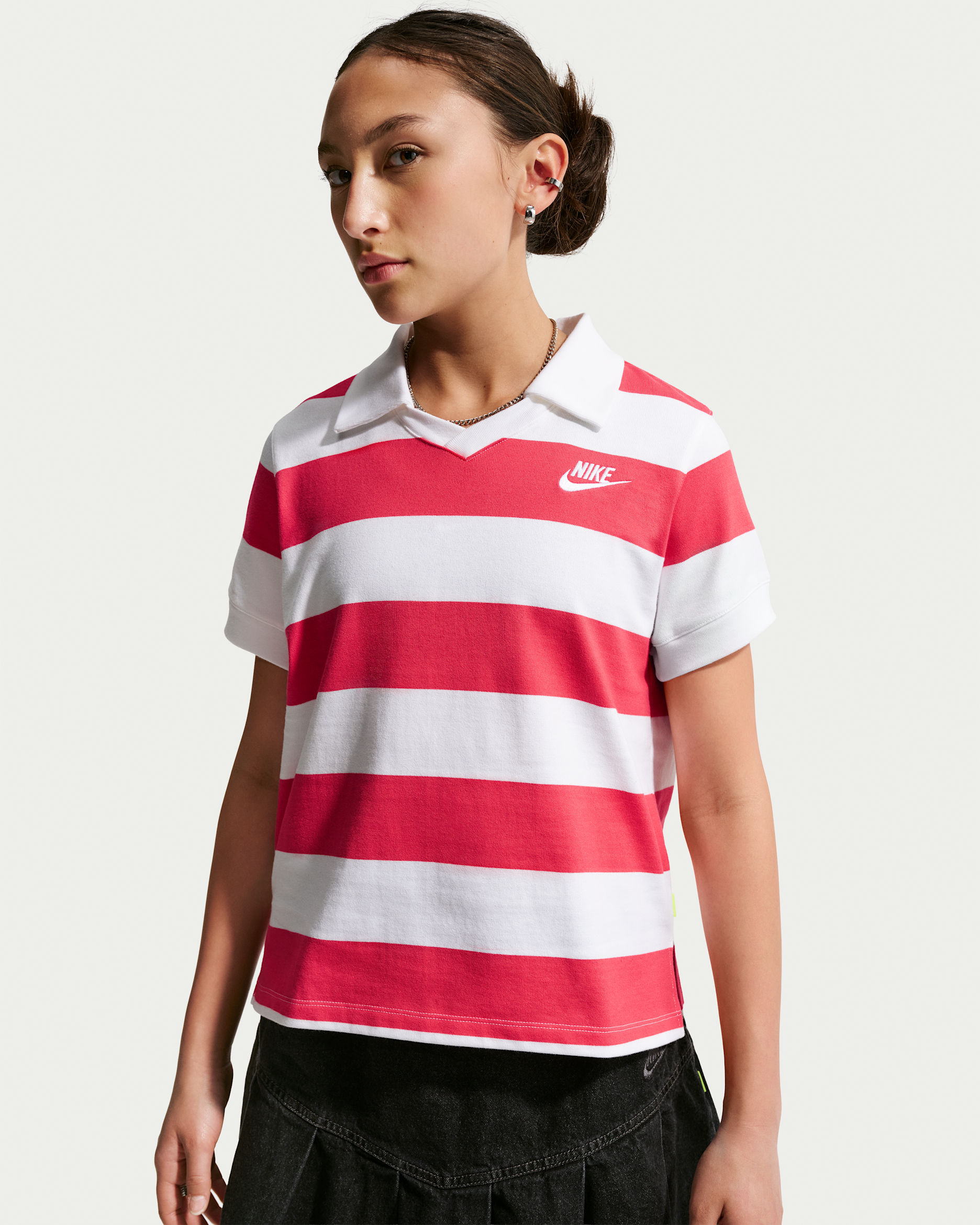 Nike Sportswear Big Kids' (Girls') Short-Sleeve Polo Top - Fusion Red/White/Volt/White