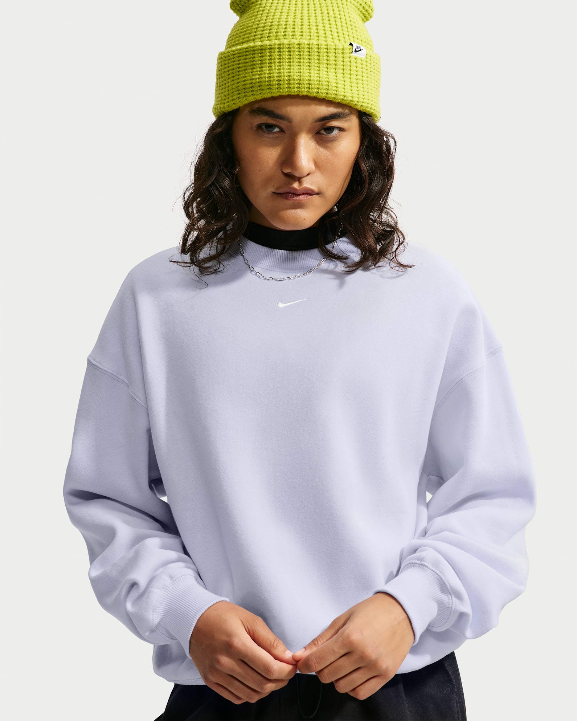 Nike Studio Fleece Medium Weight Women's Oversized Crew-Neck Sweatshirt - Palest Purple/Sail