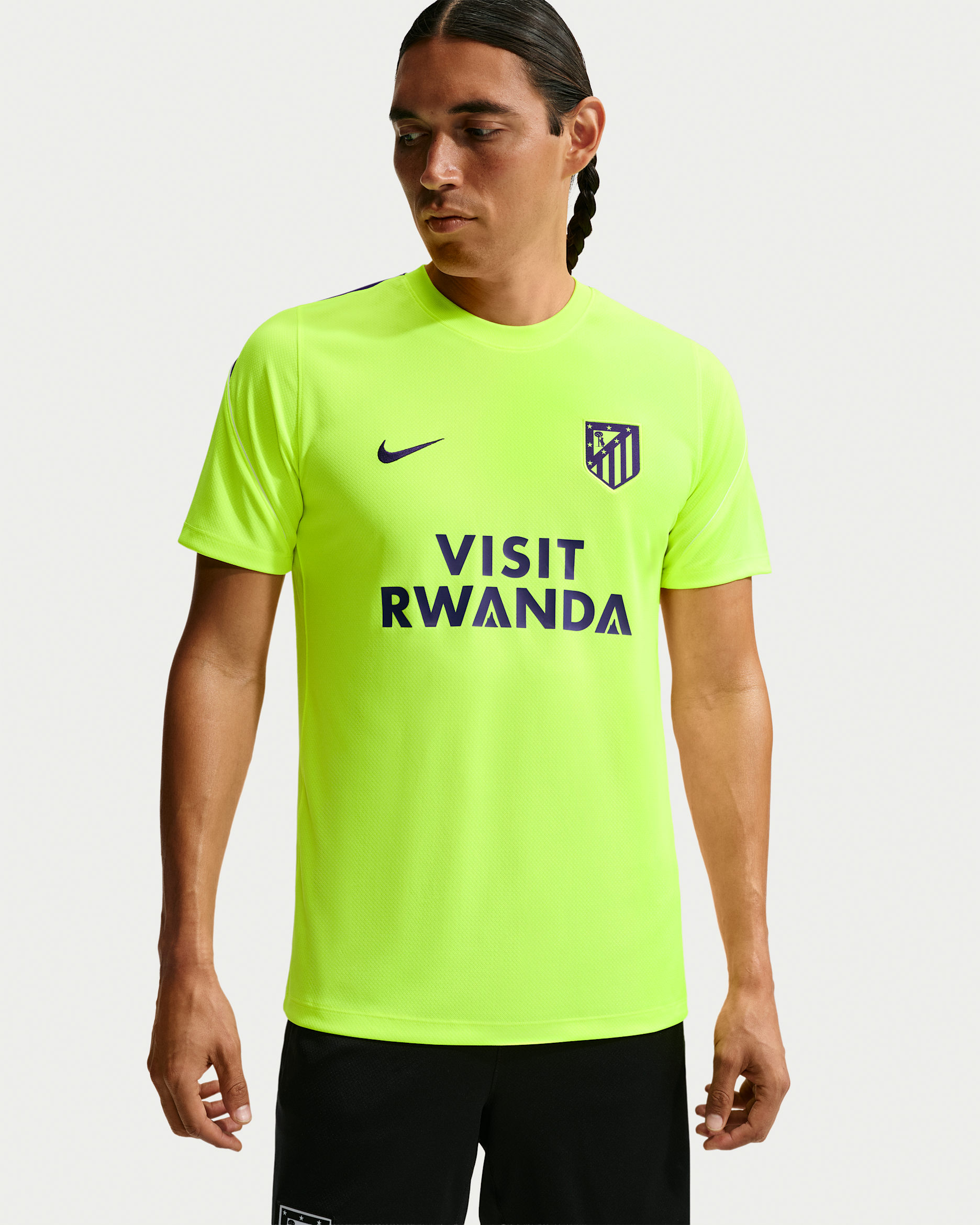Haut de foot à manches courtes Nike Football Dri-FIT Atlético Madrid Strike pour homme - Volt/Blanc/Deep Royal Blue/Deep Royal Blue