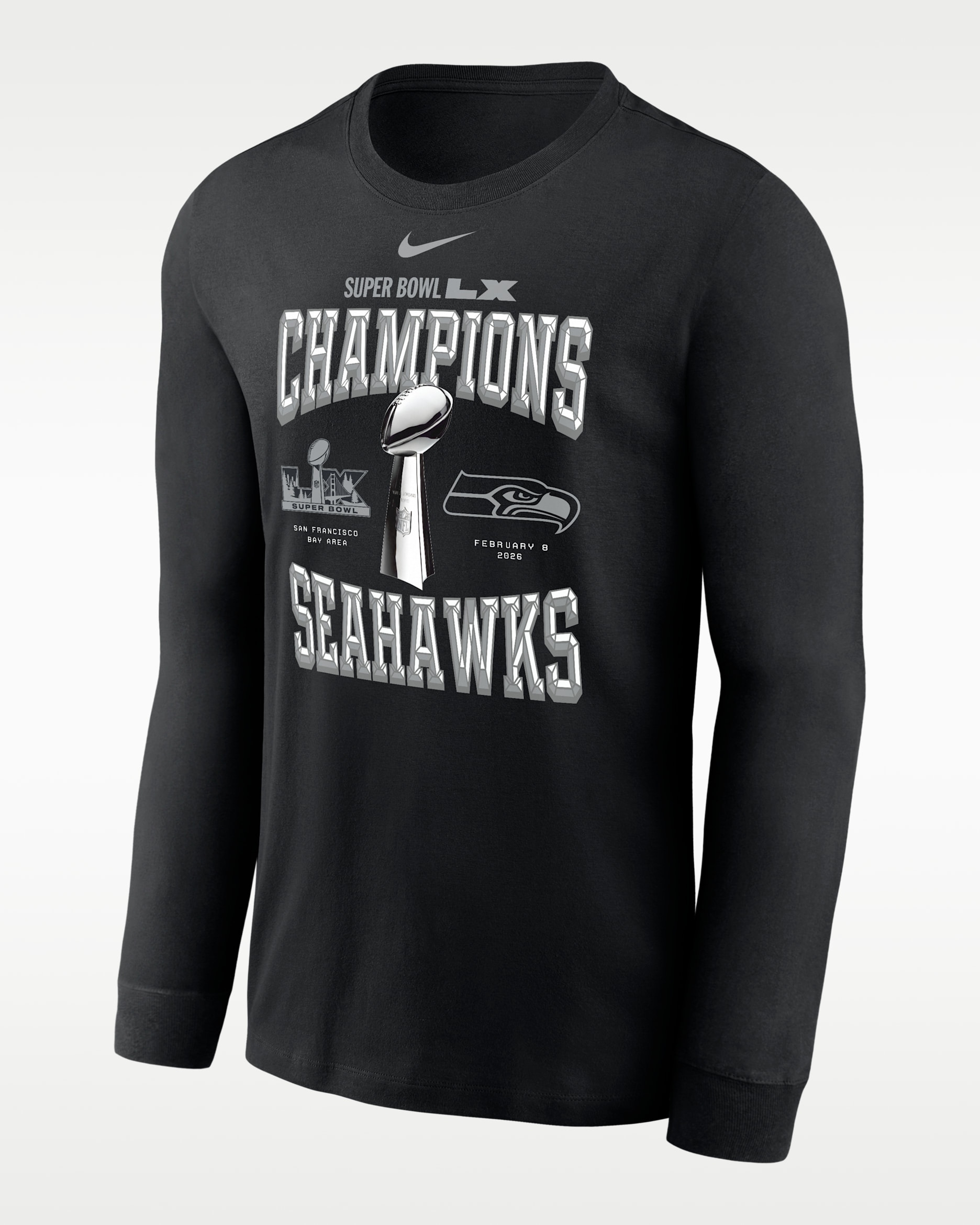 Seattle Seahawks Super Bowl LX Champions Trophy Collection Men's Nike NFL Long-Sleeve T-Shirt - Black