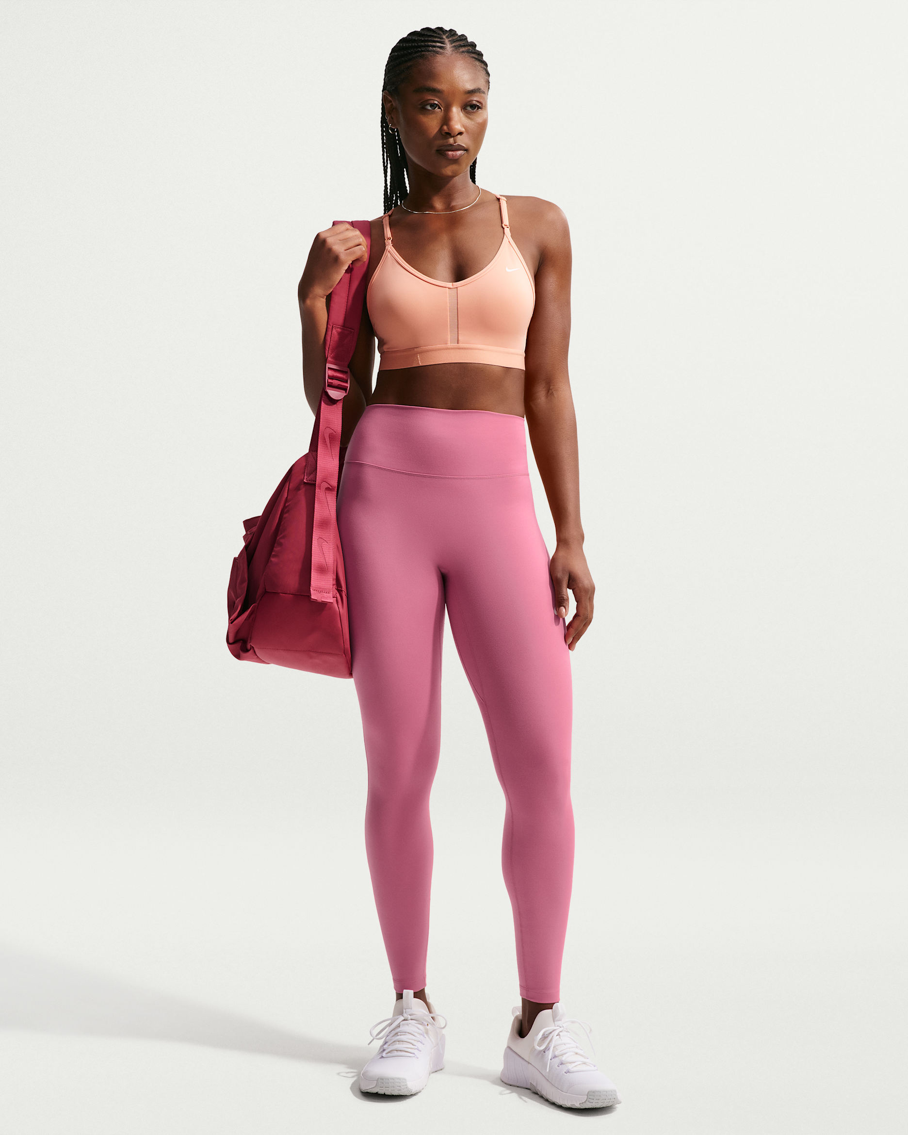 Leggings de tiro alto de largo completo para mujer Nike One Seamless Front - Peonía/Blanco