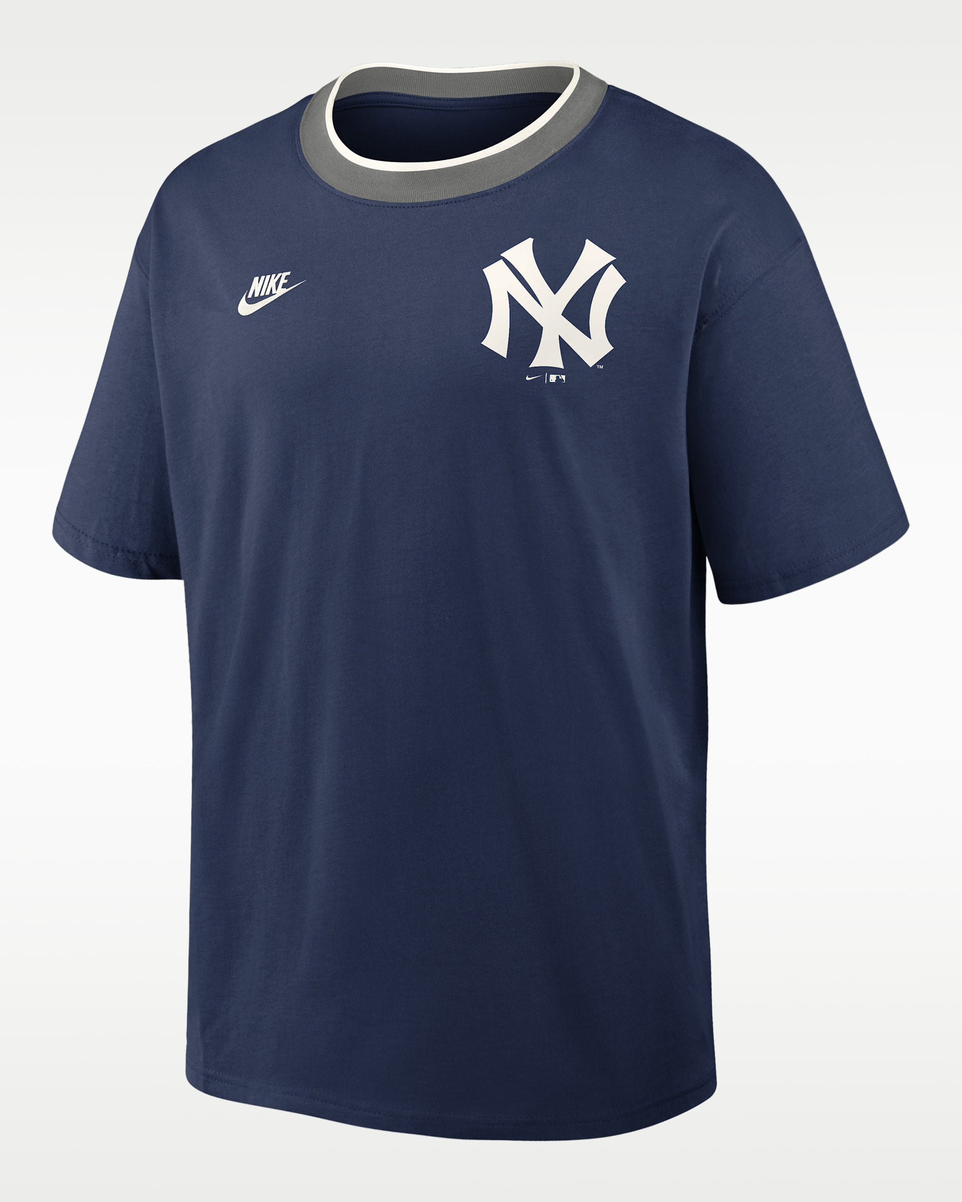 New York Yankees Cooperstown Ringer Men's Nike MLB T-Shirt - Midnight Navy/Grey