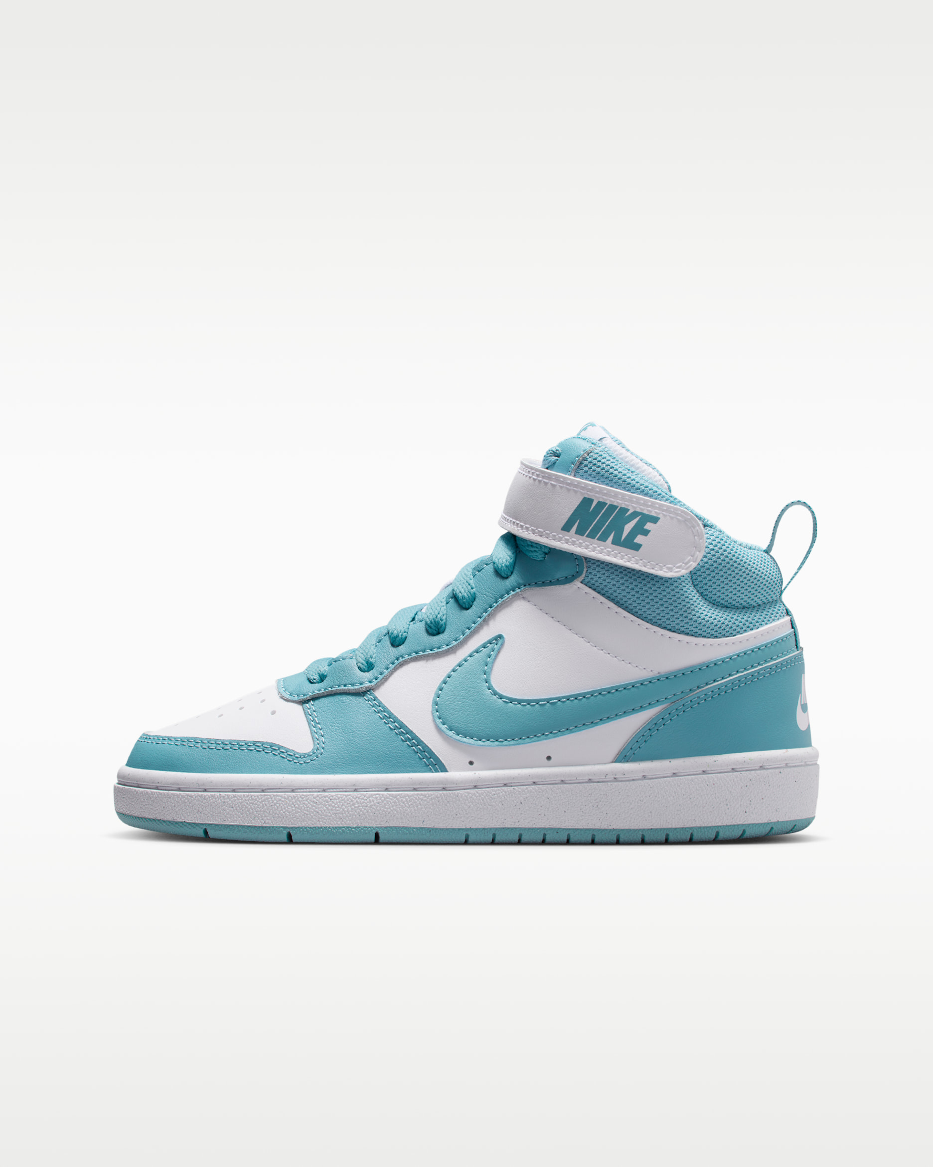 Tenis para niños grandes Nike Court Borough Mid 2 - Blanco/Denim turquesa