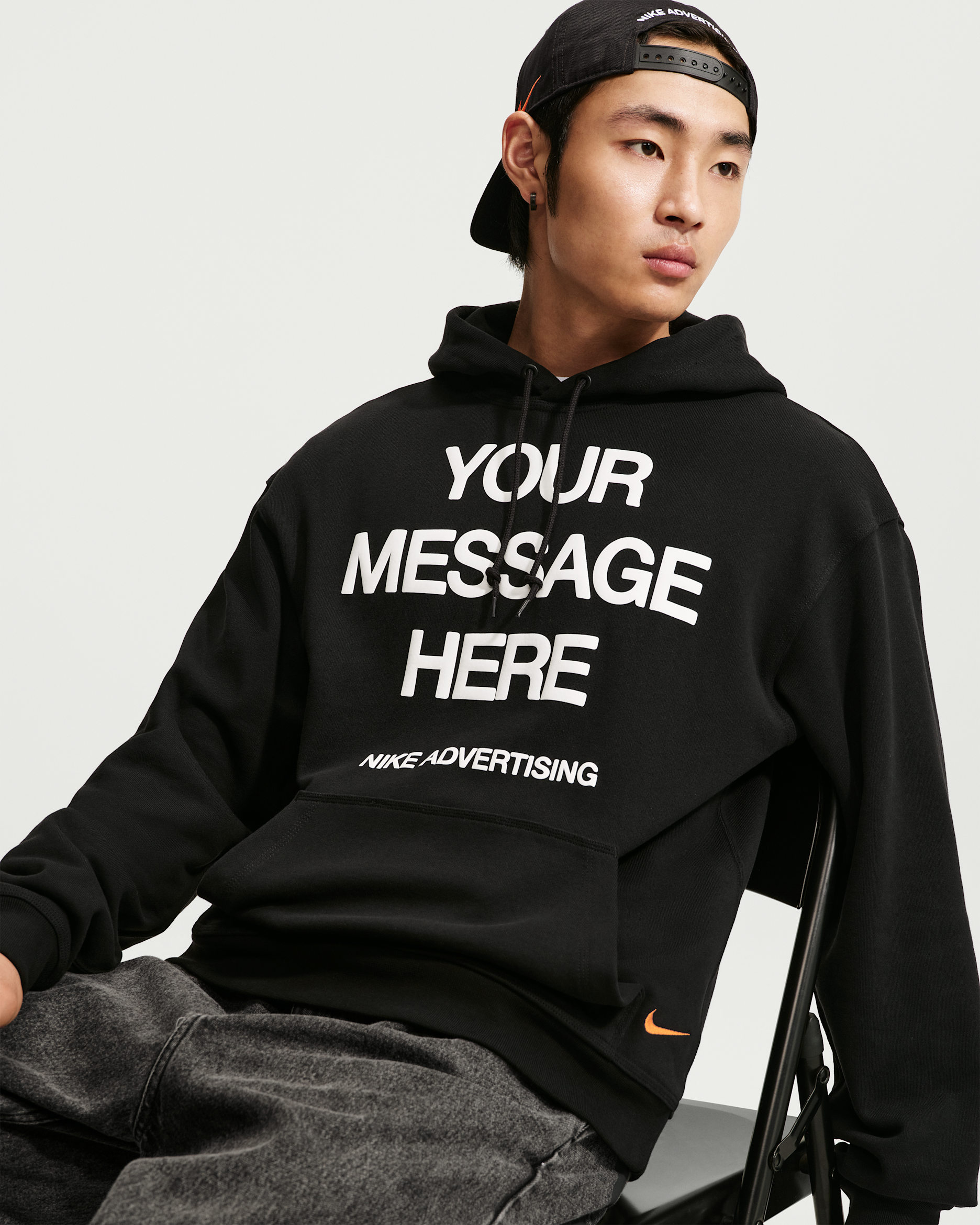 Nike Sportswear Men's Fleece Pullover Hoodie - Black/White/Safety Orange