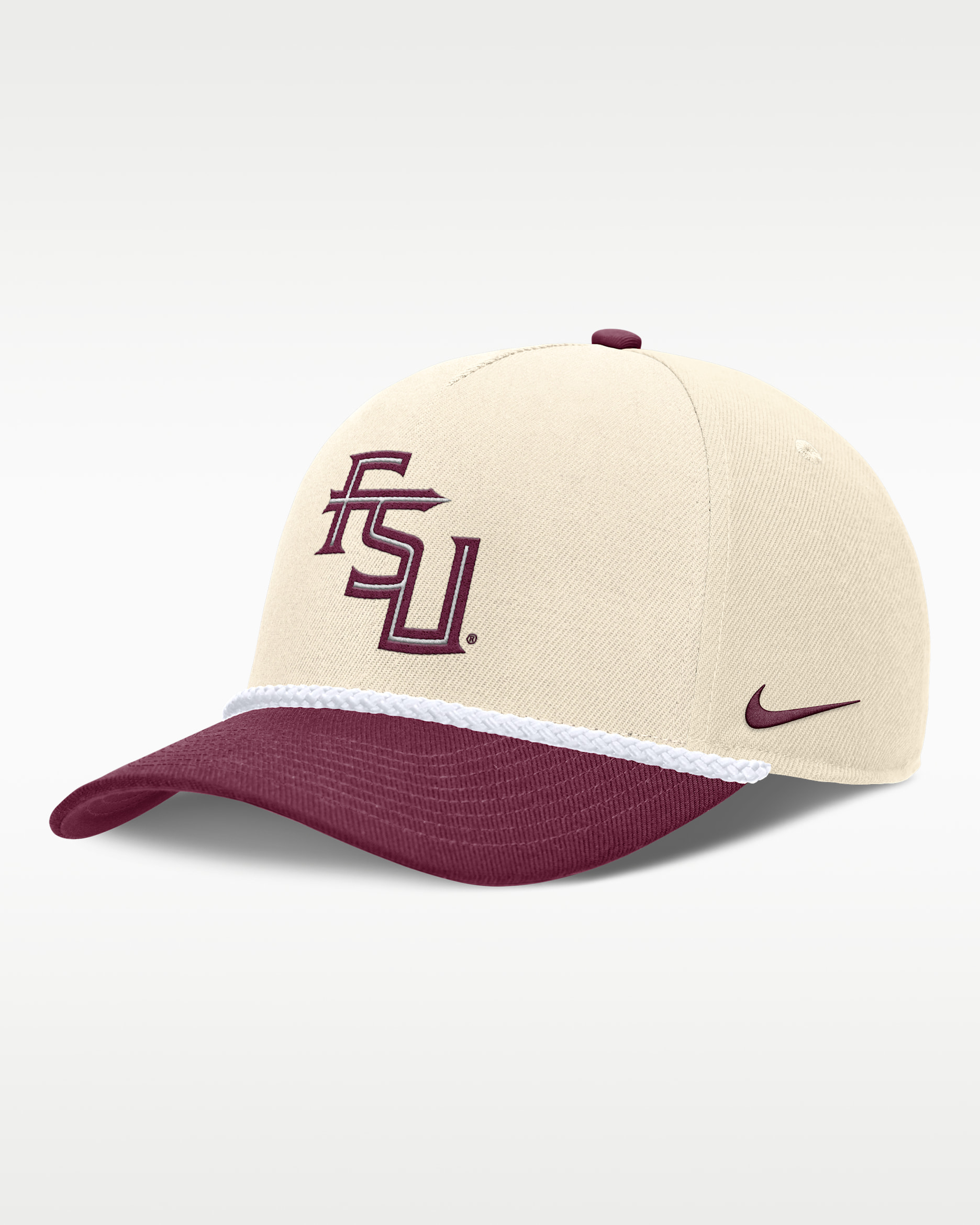 Gorra universitaria Nike ajustable para hombre Florida State Primetime Rope 2-Tone Rise - Natural