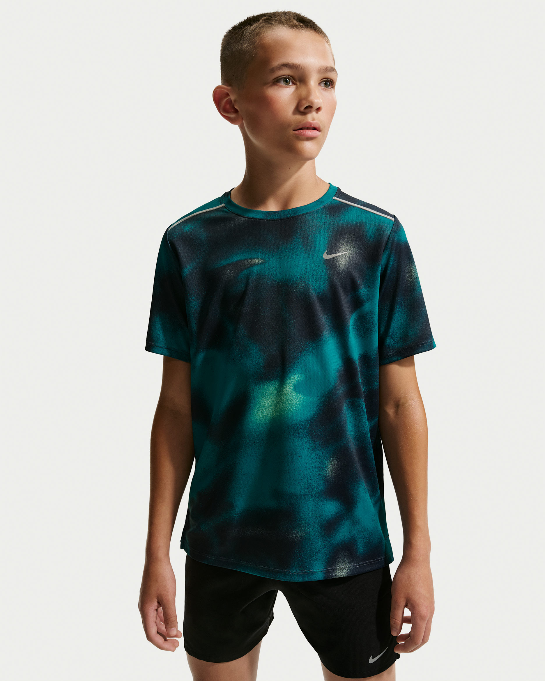 Nike Miler Kids' Dri-FIT Short-Sleeve Running Top - Blue Eclipse/Bright Spruce