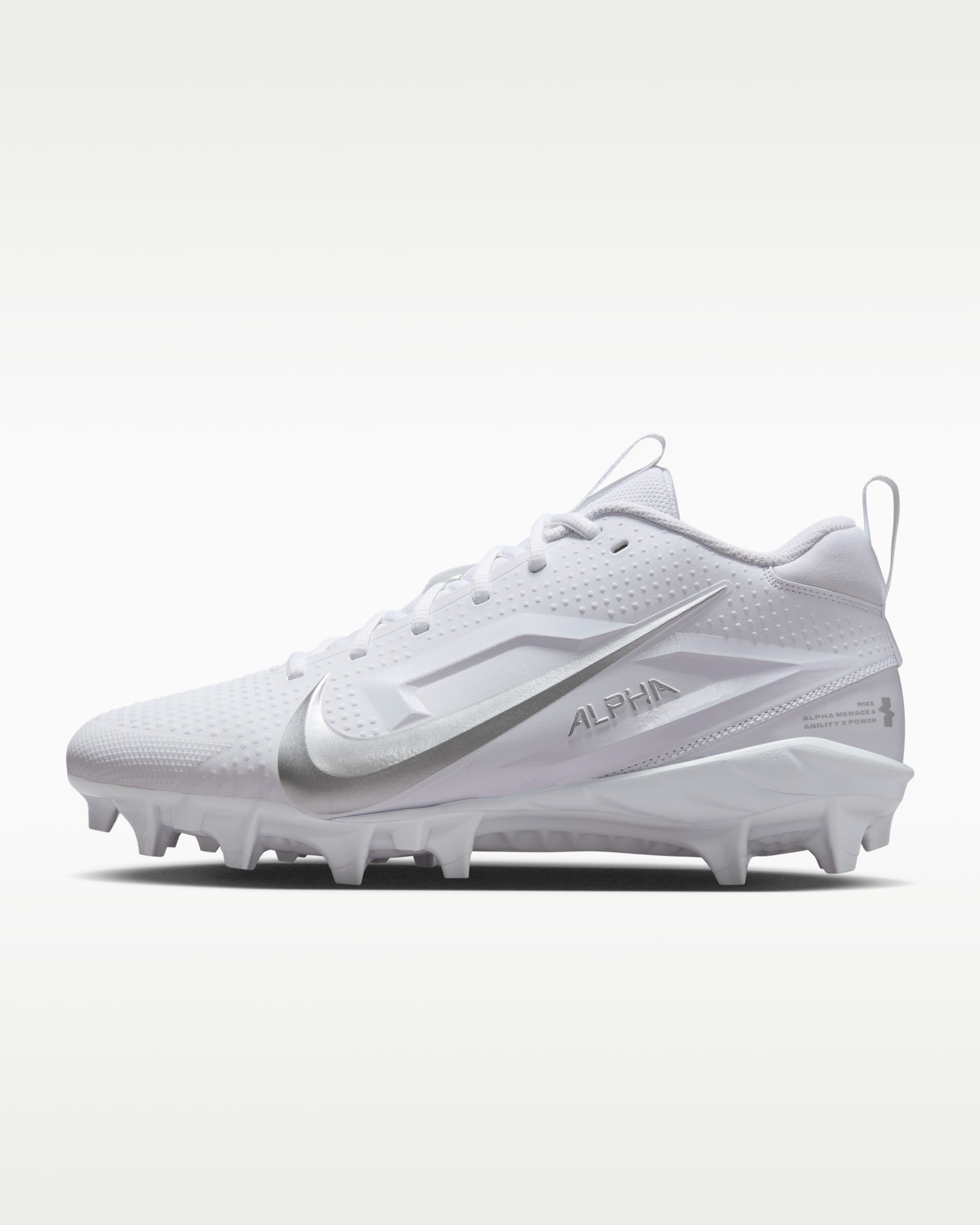 Tacos de fútbol Nike Alpha Menace 4 Varsity - Blanco/Plata metalizado