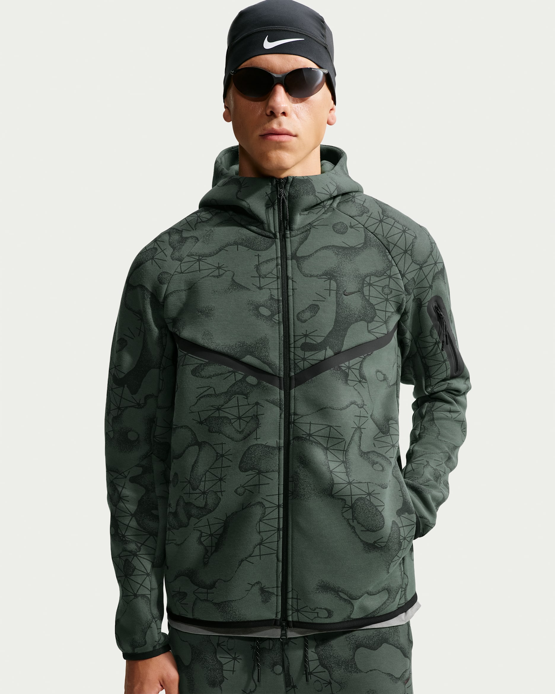 Nike Tech Men's Fleece Full-Zip All-Over-Print Windrunner Jacket - Camo Green/Black Spruce/Black